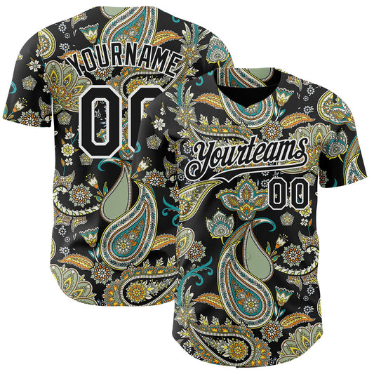 Custom Black White Rave Party Ethnic Paisley Bandana Authentic Baseball Jersey - Main View