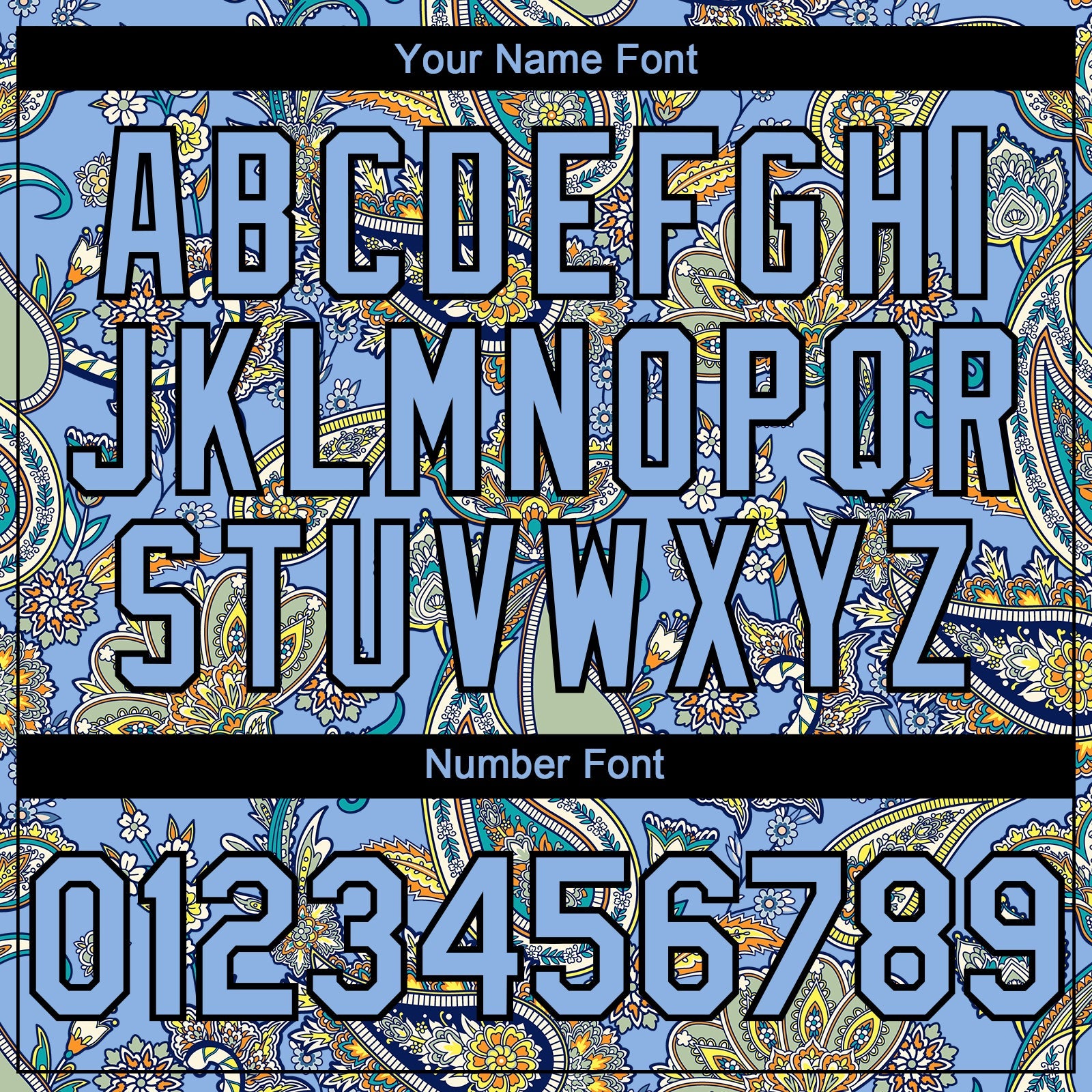 Custom Light Blue Black Rave Party Ethnic Paisley Bandana Authentic Baseball Jersey view 5