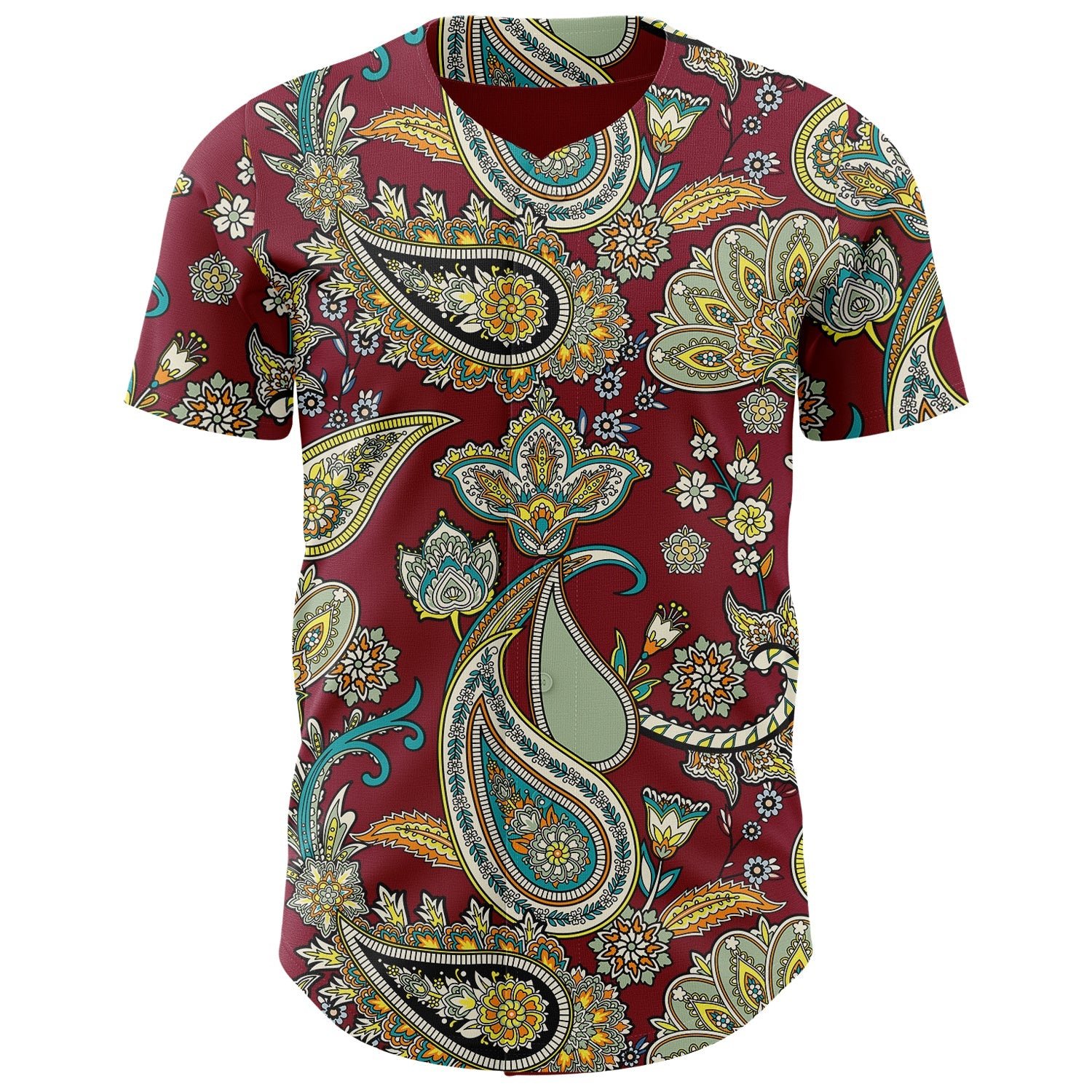 Custom Crimson Black Rave Party Ethnic Paisley Bandana Authentic Baseball Jersey view 2
