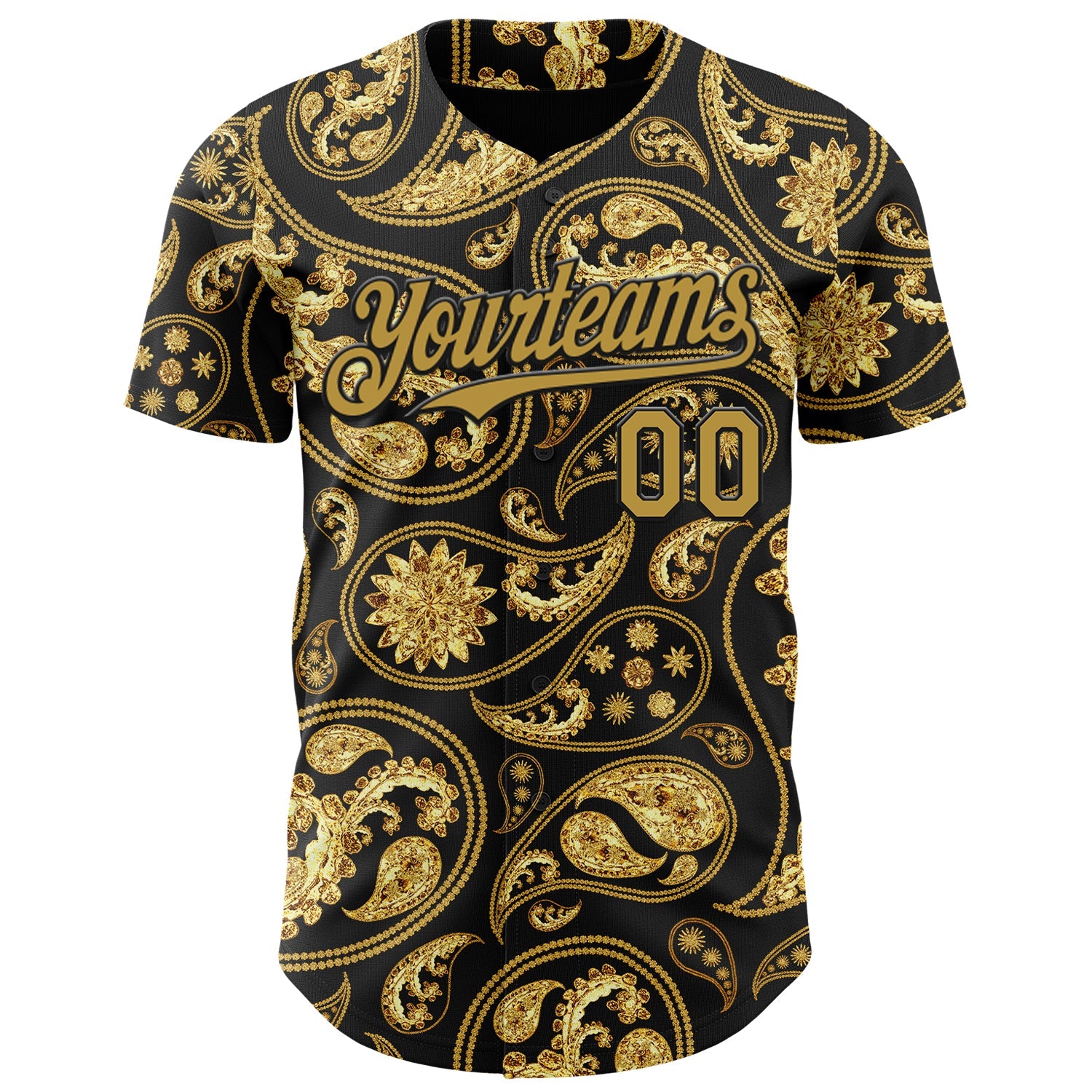 Custom Black Old Gold Rave Party Ethnic Paisley Bandana Authentic Baseball Jersey view 2