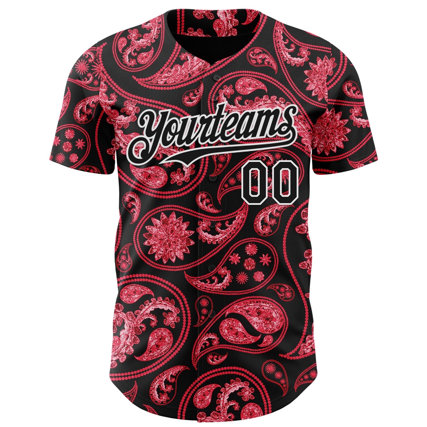 Custom Black Red-White Rave Party Ethnic Paisley Bandana Authentic Baseball Jersey view 2