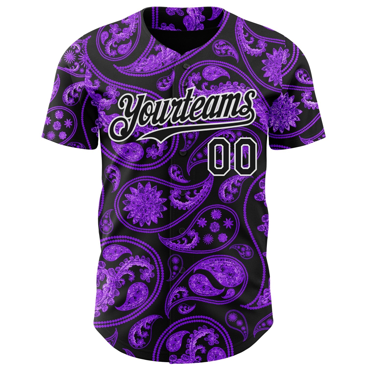 Custom Black Purple-White Rave Party Ethnic Paisley Bandana Authentic Baseball Jersey view 2
