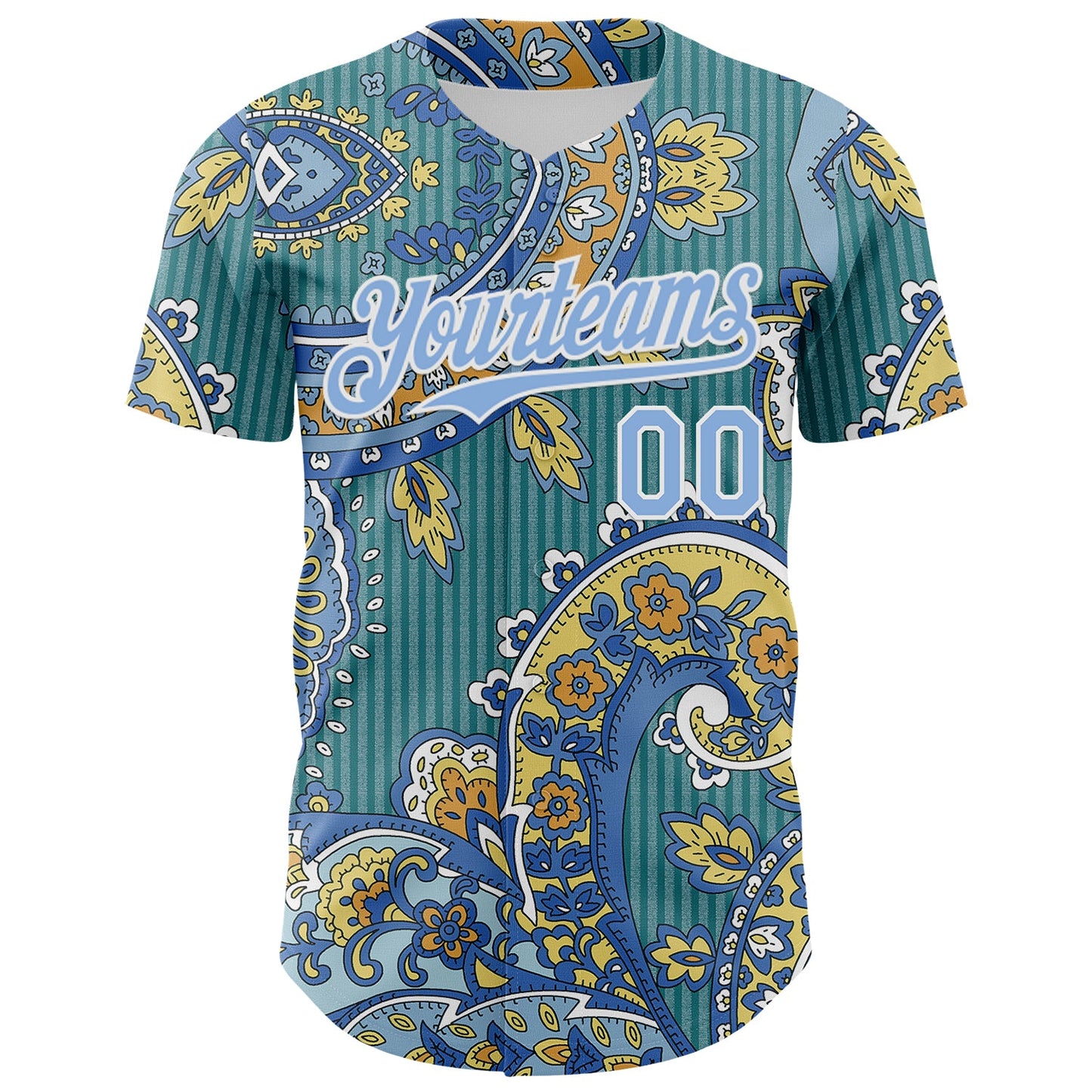 Custom Teal Light Blue-White Rave Party Ethnic Paisley Bandana Authentic Baseball Jersey view 2