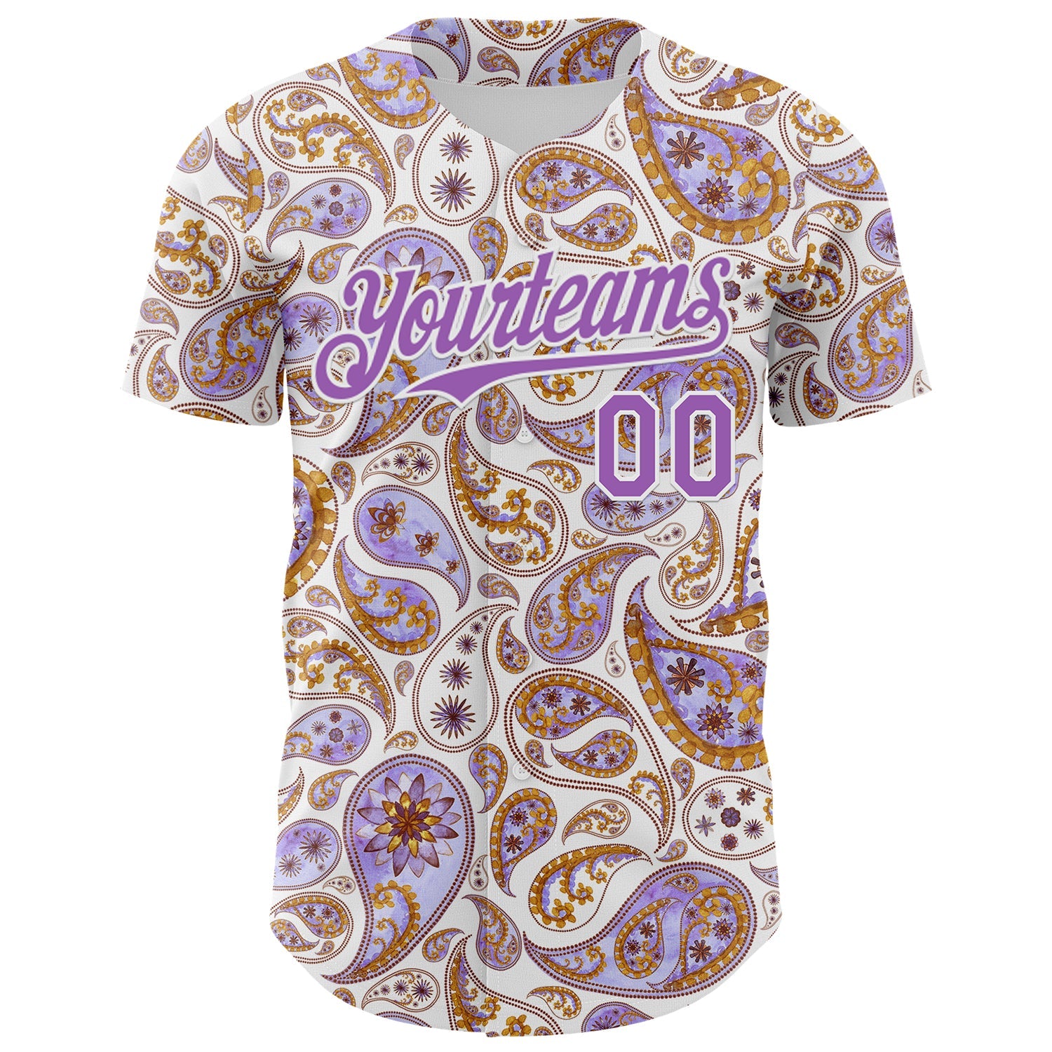 Custom White Medium Purple Rave Party Ethnic Paisley Bandana Authentic Baseball Jersey view 2
