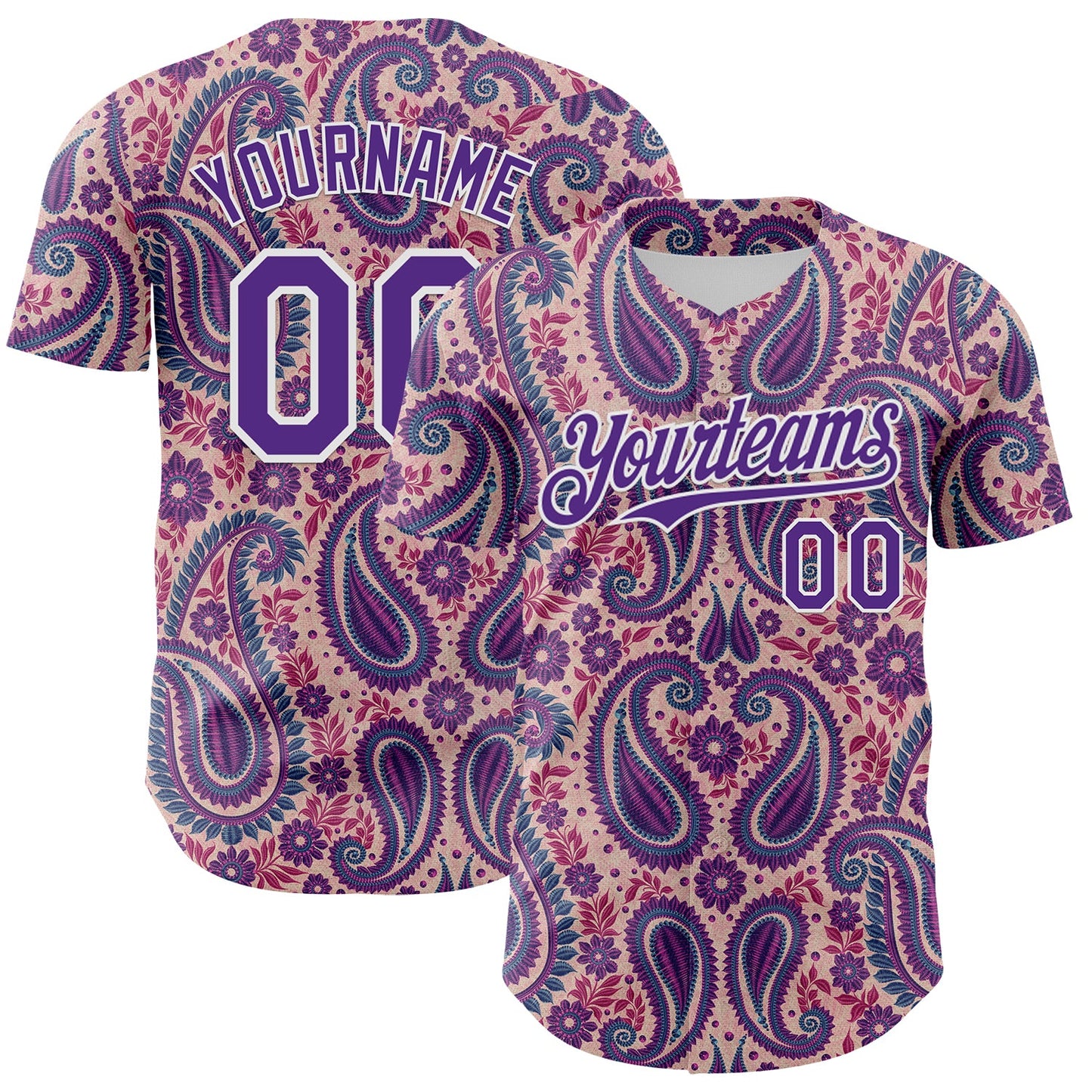 Custom Light Pink Purple-White Rave Party Ethnic Paisley Bandana Authentic Baseball Jersey - Main View
