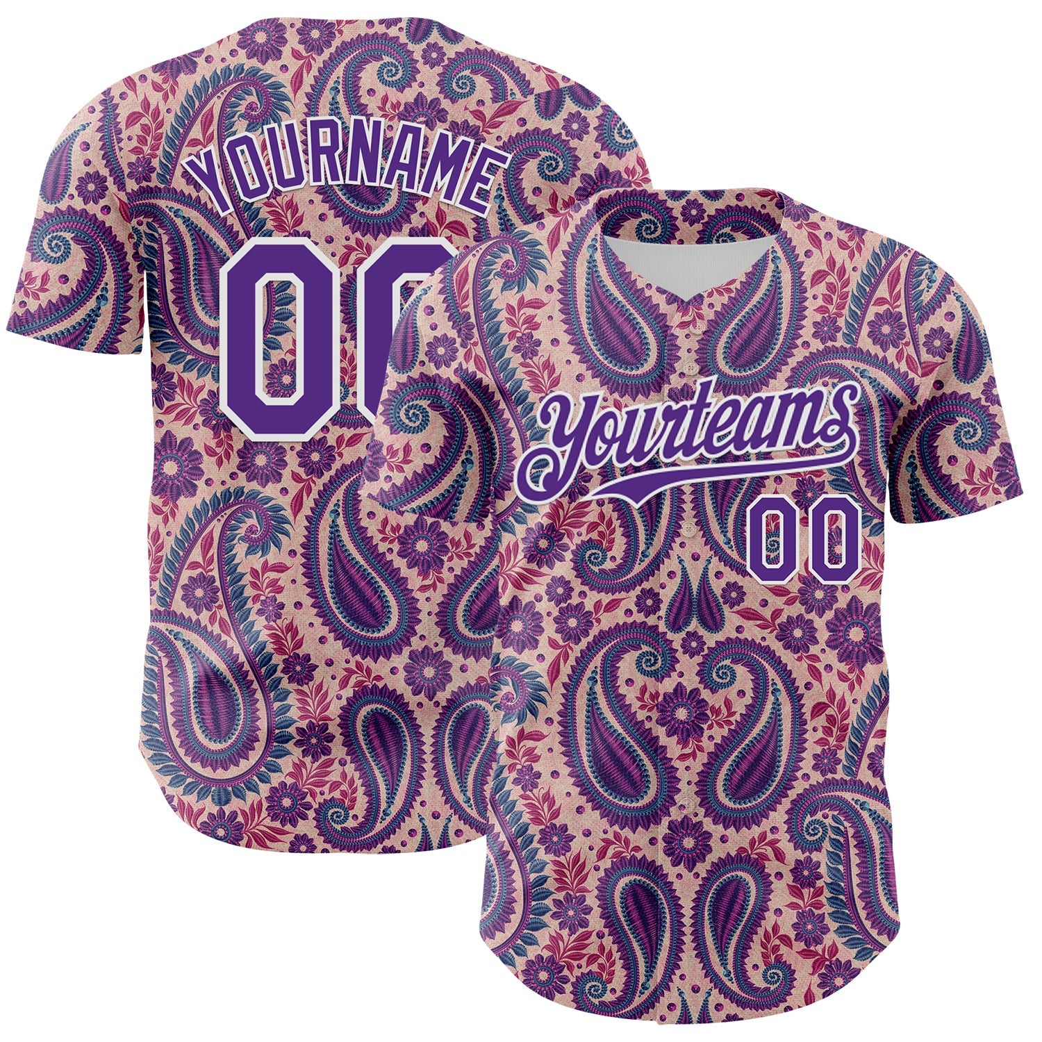Custom Light Pink Purple-White Rave Party Ethnic Paisley Bandana Authentic Baseball Jersey - Main View