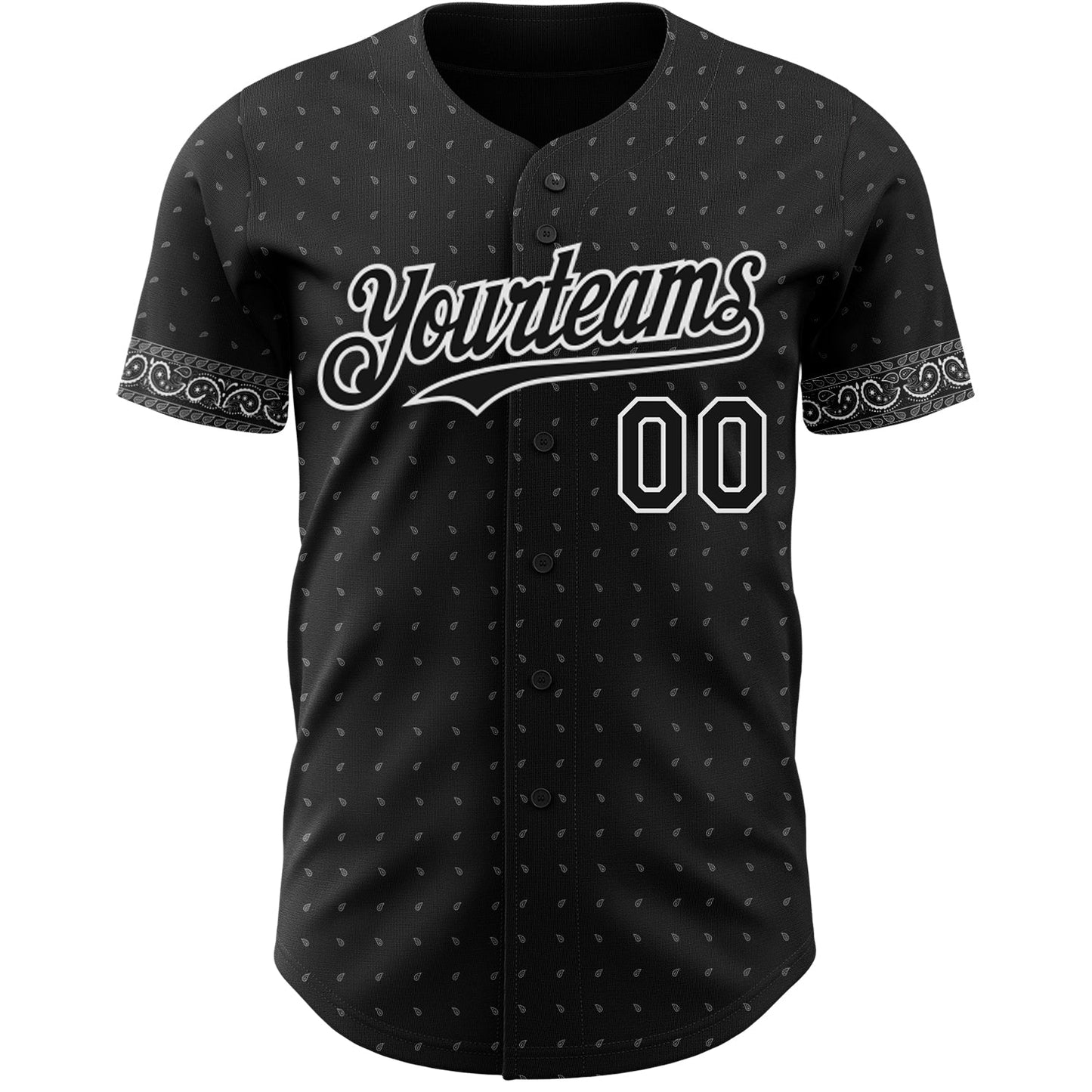 Custom Black Gray-White Rave Party Ethnic Paisley Bandana Authentic Baseball Jersey view 2