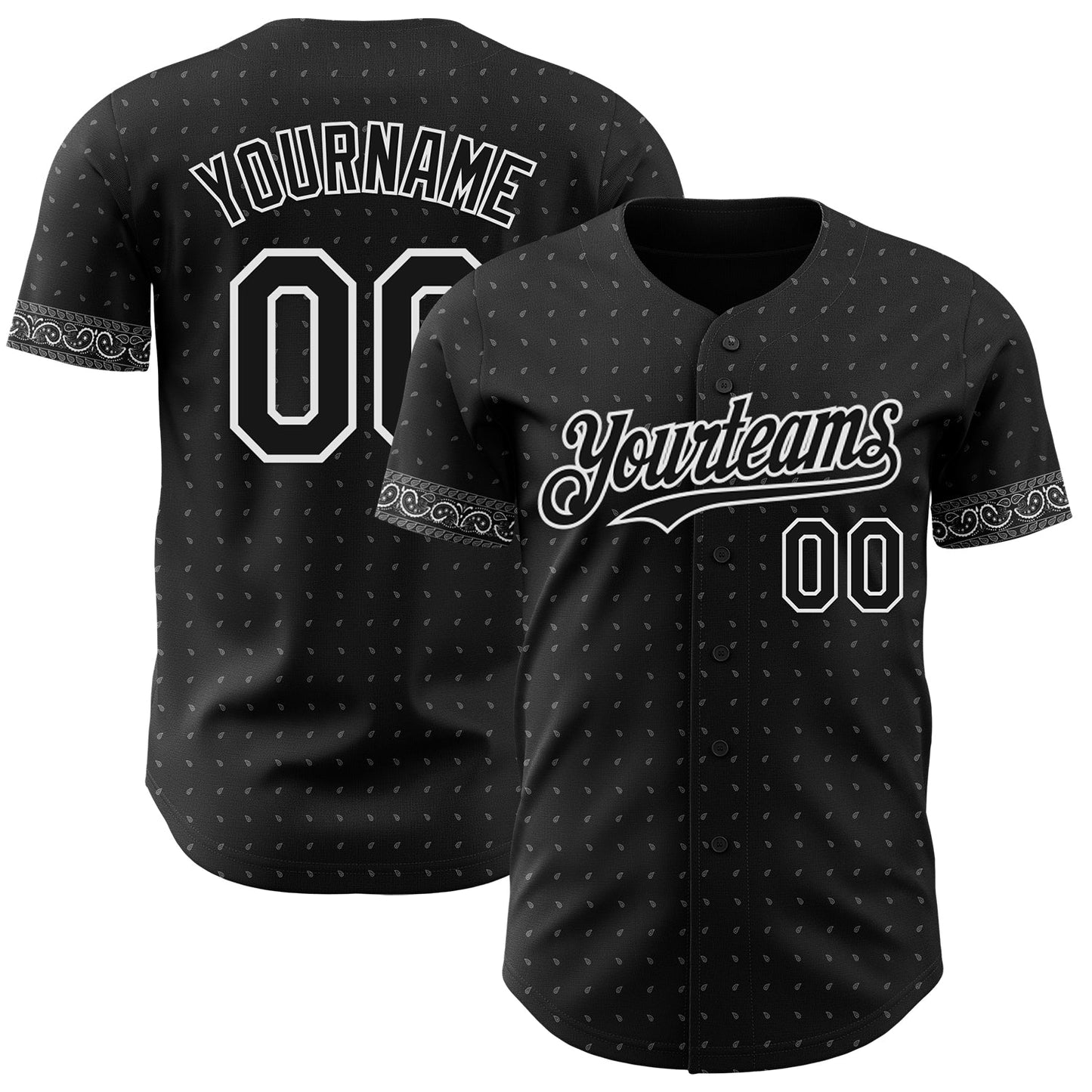 Custom Black Gray-White Rave Party Ethnic Paisley Bandana Authentic Baseball Jersey - Main View