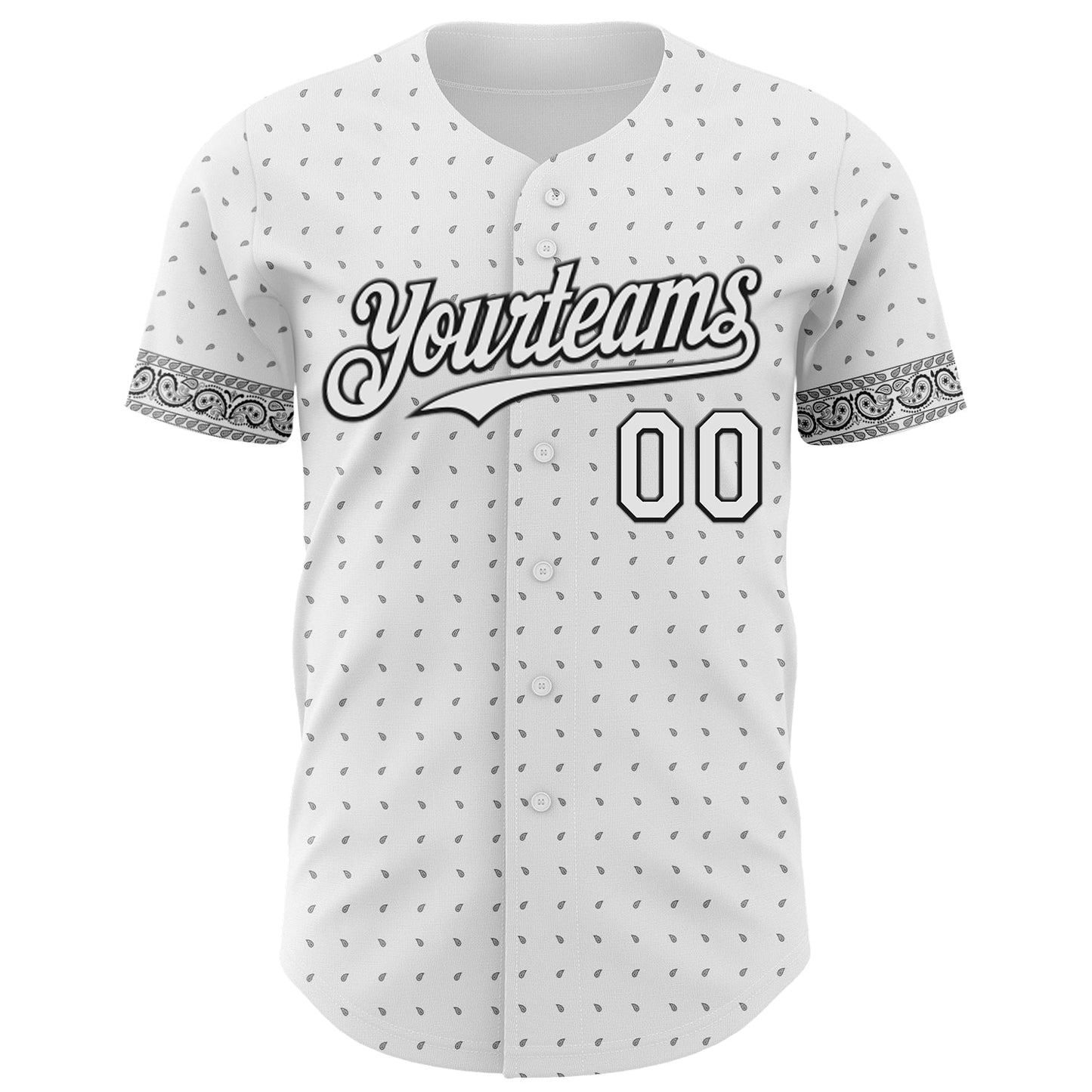 Custom White Gray-Black Rave Party Ethnic Paisley Bandana Authentic Baseball Jersey view 2