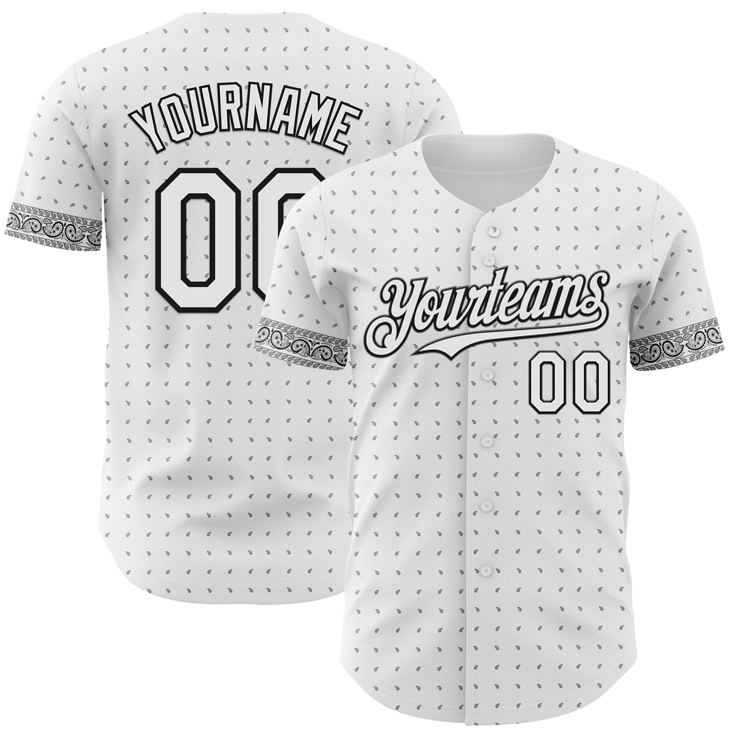 Custom White Gray-Black Rave Party Ethnic Paisley Bandana Authentic Baseball Jersey - Main View