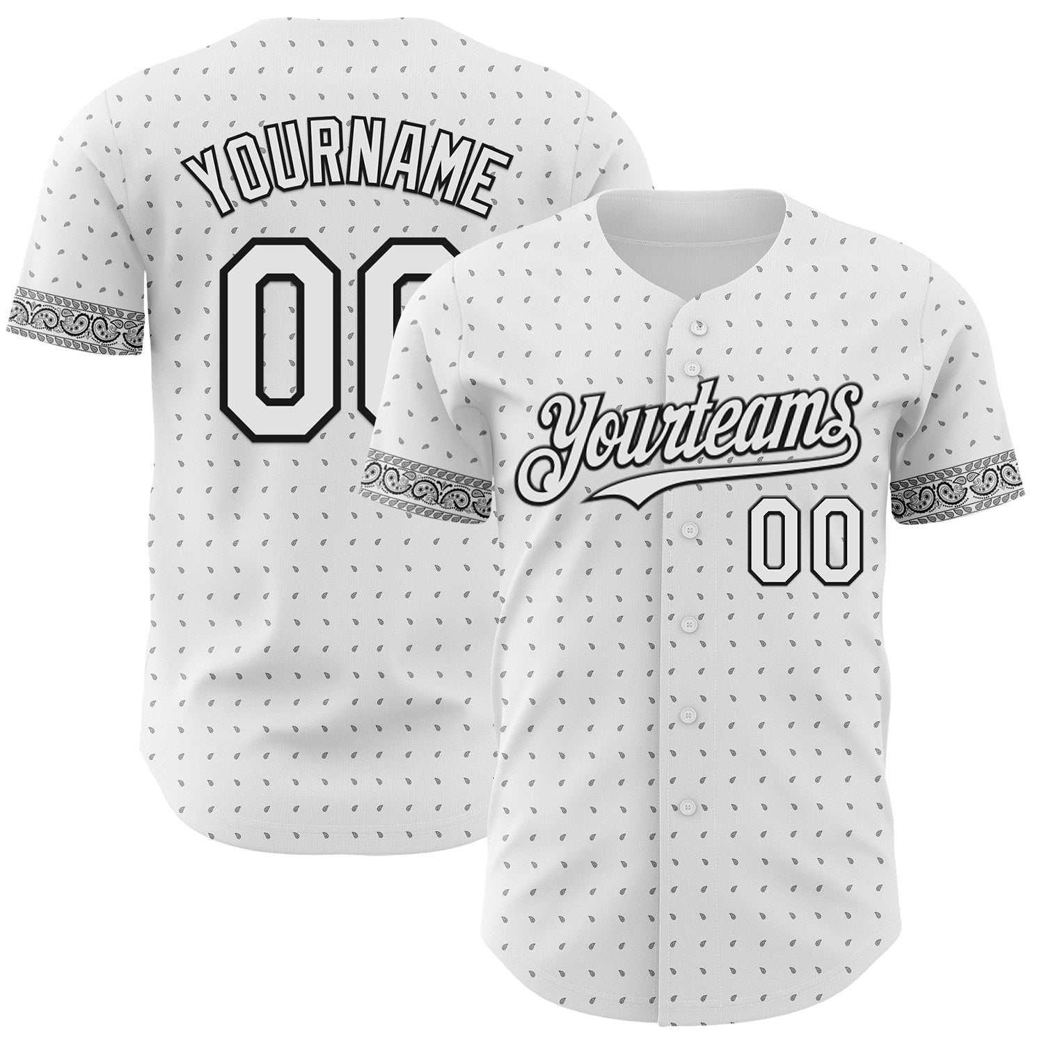 Custom White Gray-Black Rave Party Ethnic Paisley Bandana Authentic Baseball Jersey - Main View