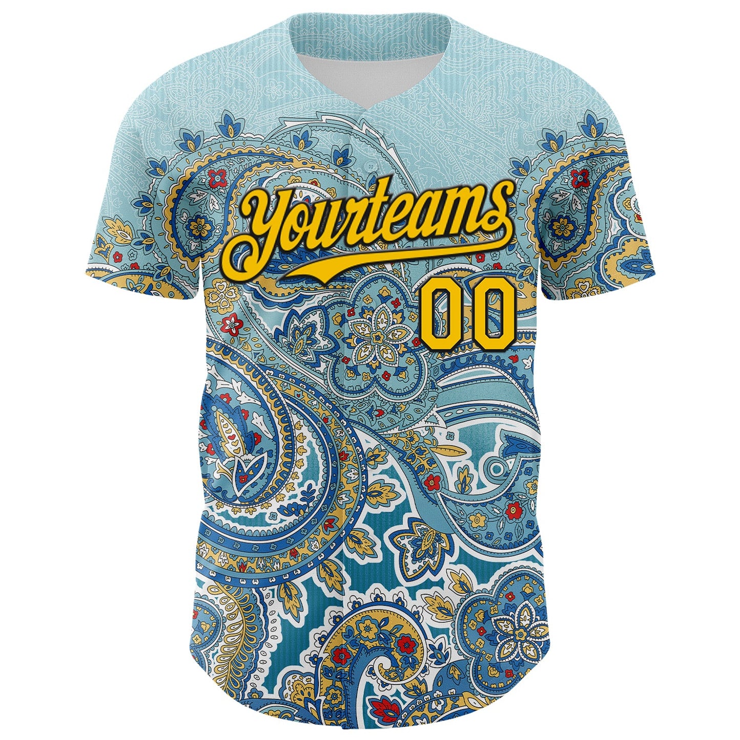 Custom Blue Yellow-Black Rave Party Ethnic Paisley Bandana Authentic Baseball Jersey view 2