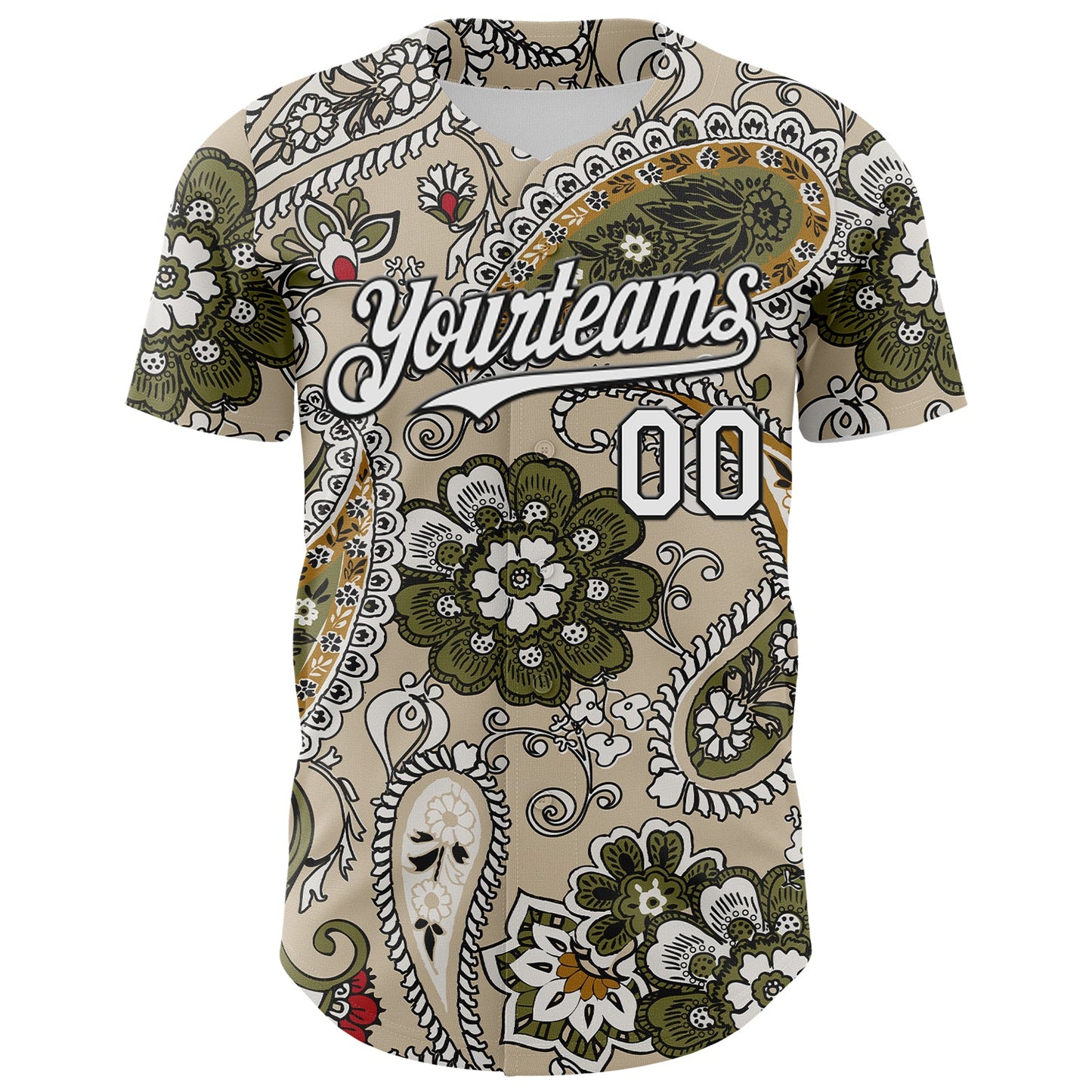 Custom City Cream White-Black Rave Party Ethnic Paisley Bandana Authentic Baseball Jersey view 2