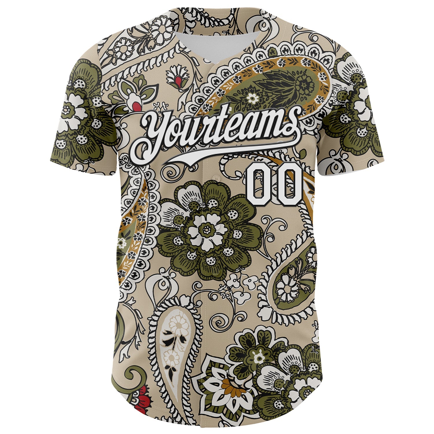Custom City Cream White-Black Rave Party Ethnic Paisley Bandana Authentic Baseball Jersey view 2