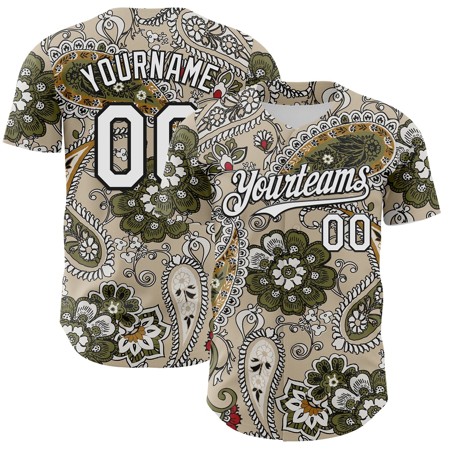 Custom City Cream White-Black Rave Party Ethnic Paisley Bandana Authentic Baseball Jersey - Main View