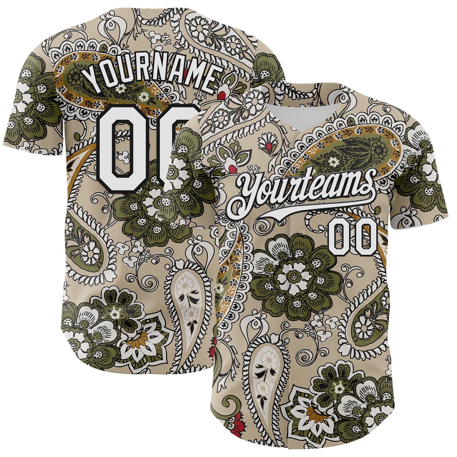 Custom City Cream White-Black Rave Party Ethnic Paisley Bandana Authentic Baseball Jersey - Main View