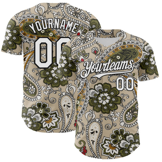 Custom City Cream White-Black Rave Party Ethnic Paisley Bandana Authentic Baseball Jersey - Main View