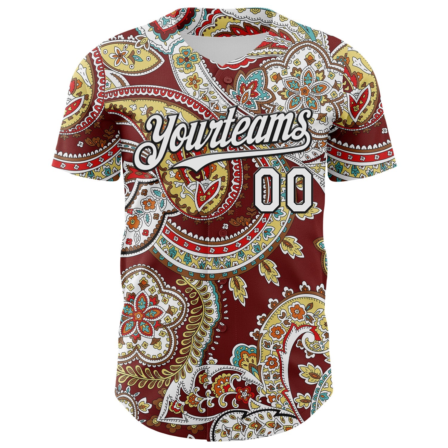 Custom Brown White-Black Rave Party Ethnic Paisley Bandana Authentic Baseball Jersey view 2
