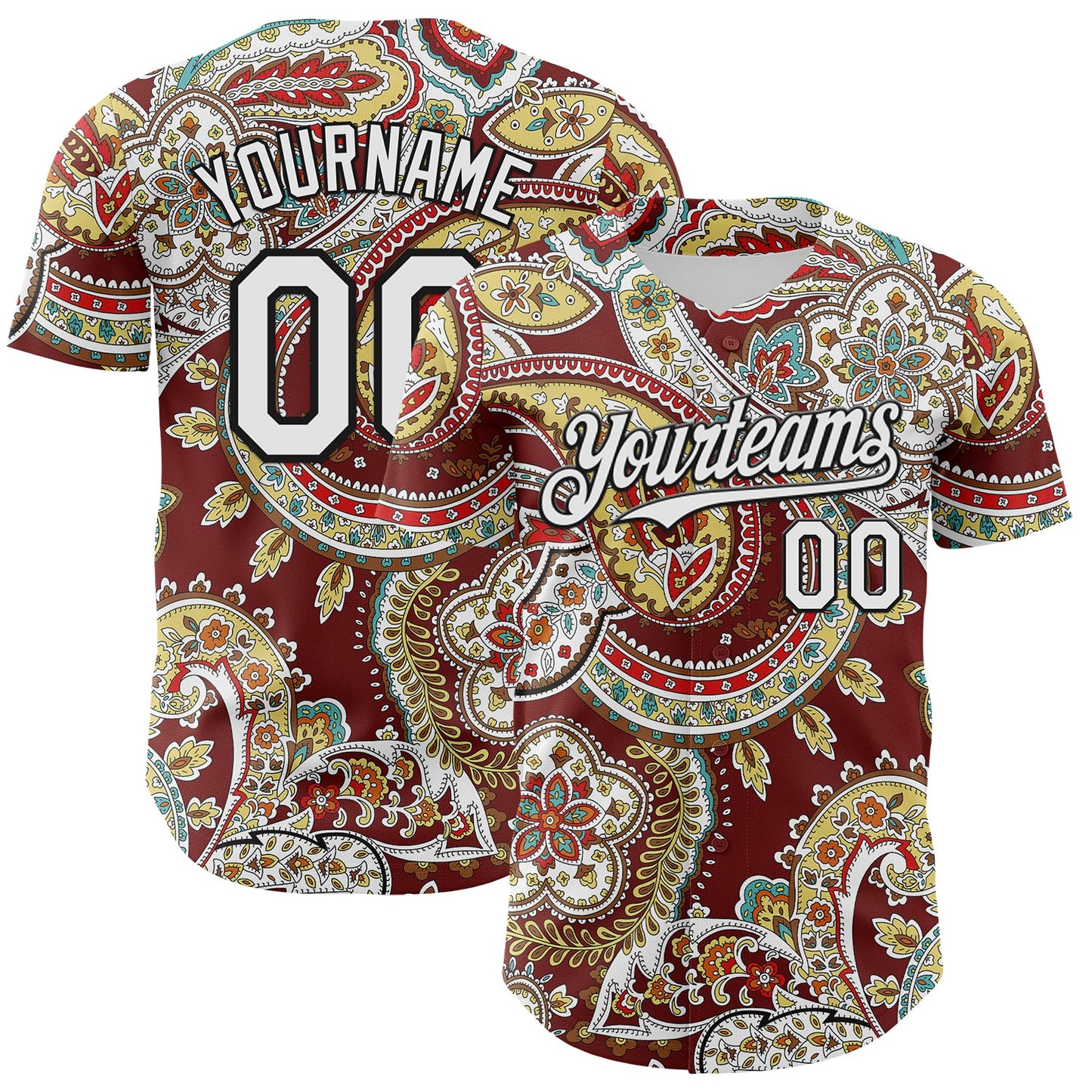 Custom Brown White-Black Rave Party Ethnic Paisley Bandana Authentic Baseball Jersey - Main View