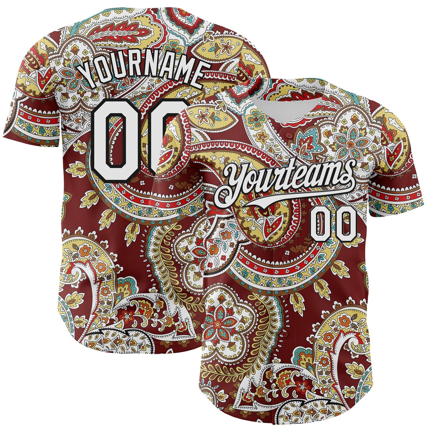 Custom Brown White-Black Rave Party Ethnic Paisley Bandana Authentic Baseball Jersey - Main View