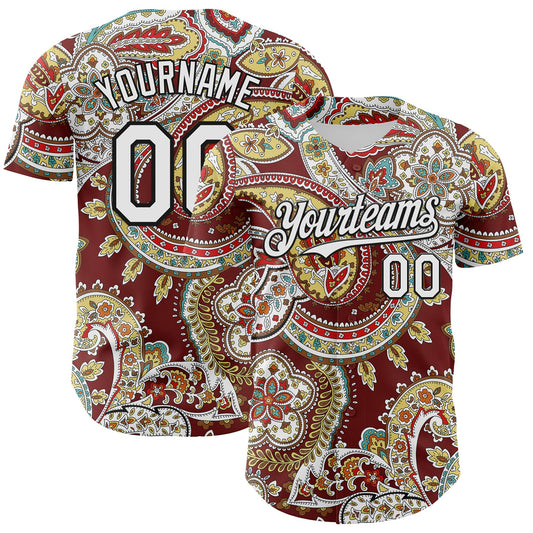 Custom Brown White-Black Rave Party Ethnic Paisley Bandana Authentic Baseball Jersey - Main View