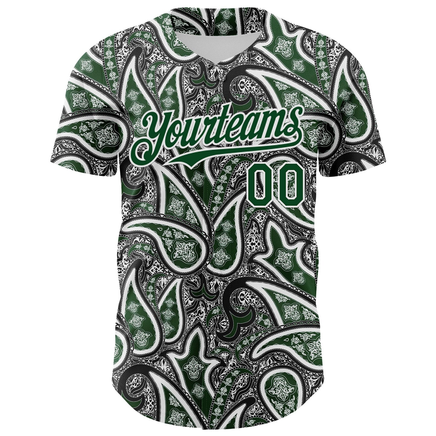 Custom Black Green-White Rave Party Ethnic Paisley Bandana Authentic Baseball Jersey view 2
