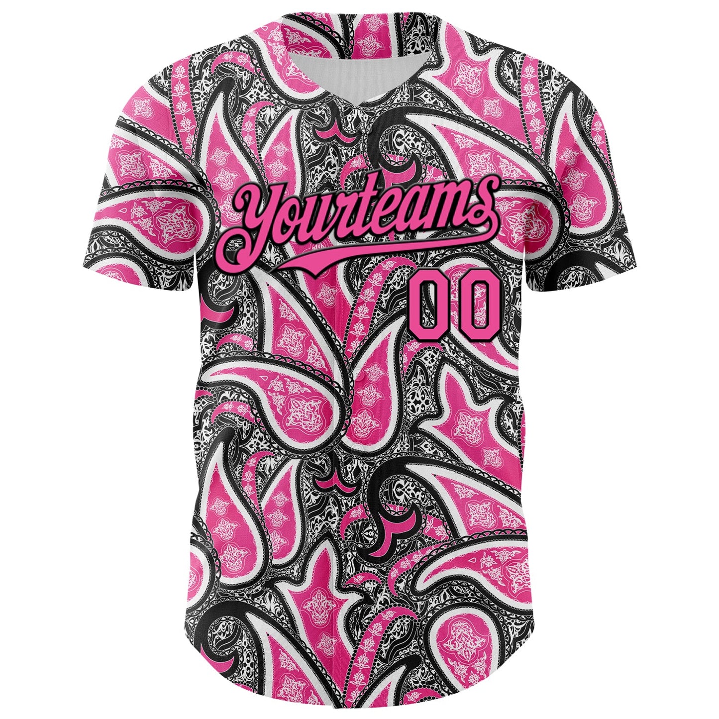 Custom Black Pink-White Rave Party Ethnic Paisley Bandana Authentic Baseball Jersey view 2