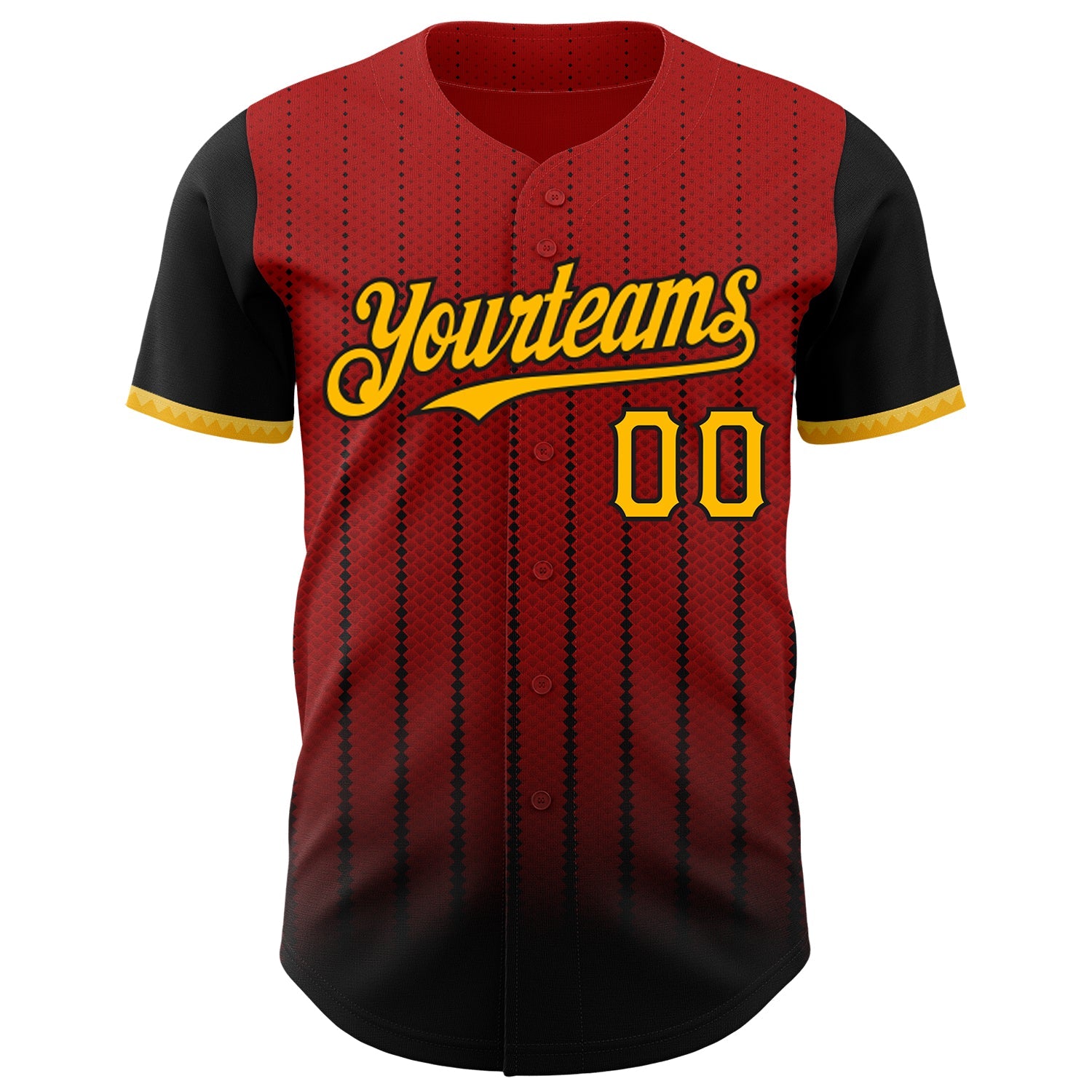 Custom Red Gold-Black 3D Pattern Design Gradient Geometric Shape Authentic Baseball Jersey view 2