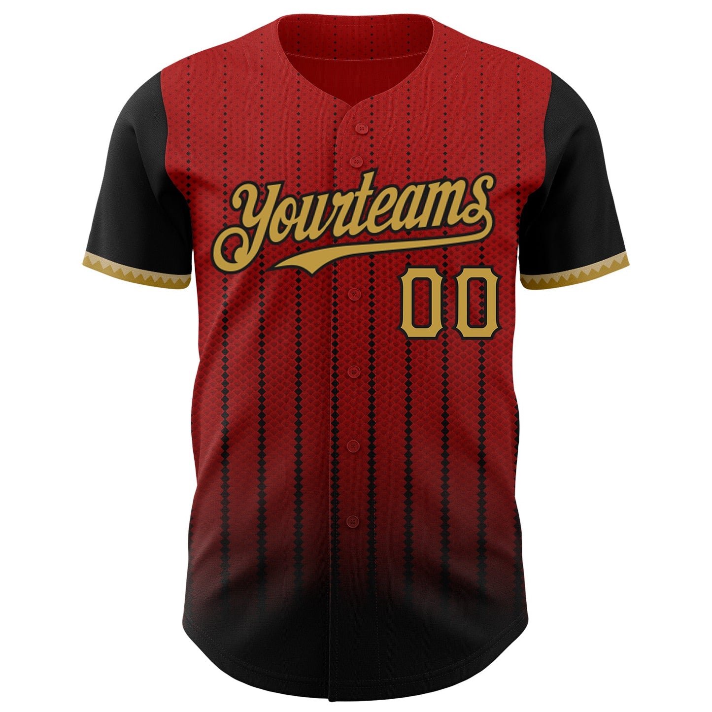Custom Red Old Gold-Black 3D Pattern Design Gradient Geometric Shape Authentic Baseball Jersey view 2