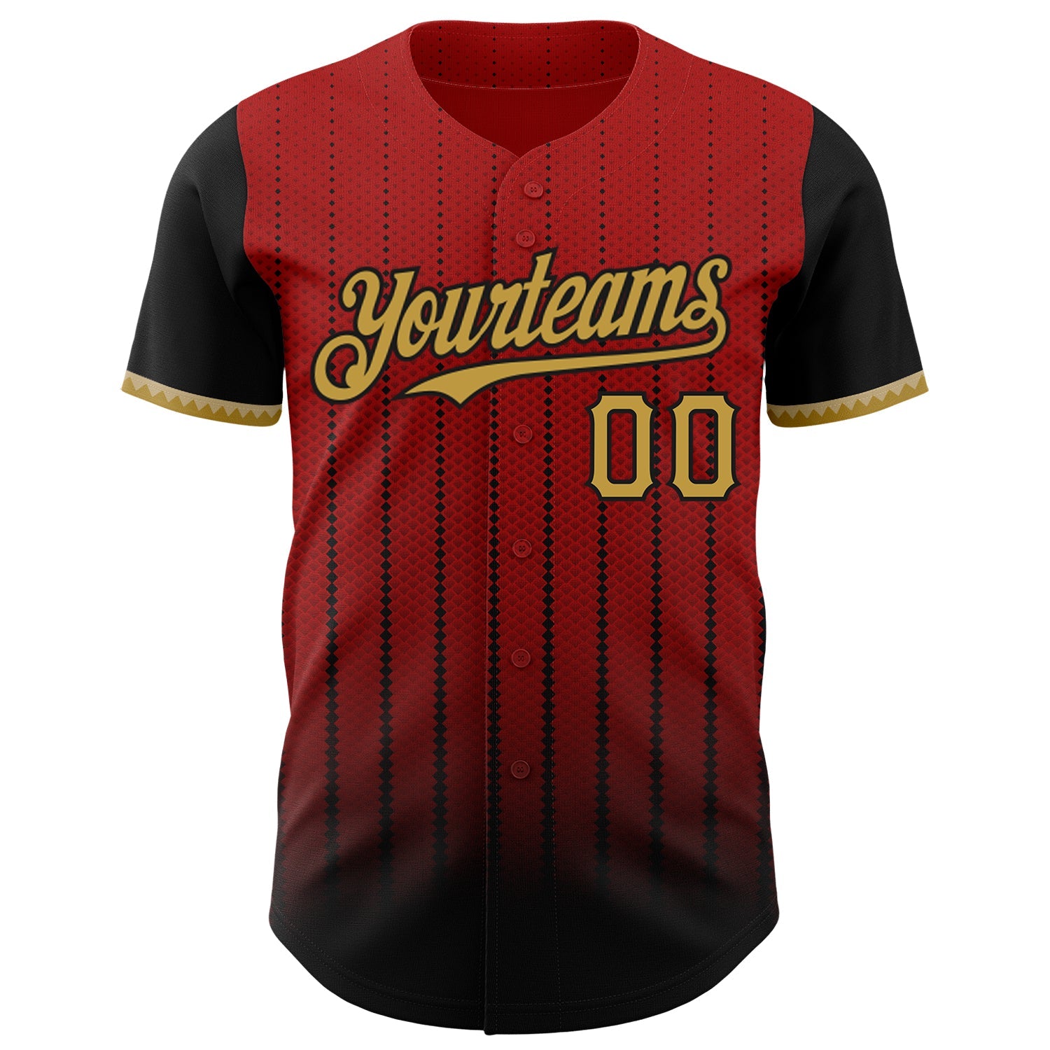 Custom Red Old Gold-Black 3D Pattern Design Gradient Geometric Shape Authentic Baseball Jersey view 2