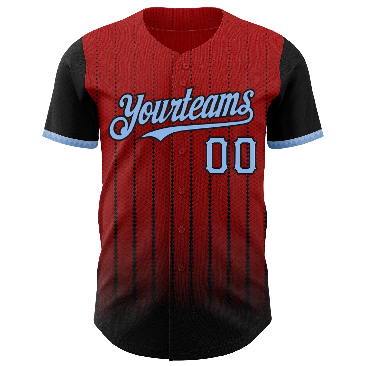 Custom Red Light Blue-Black 3D Pattern Design Gradient Geometric Shape Authentic Baseball Jersey view 2