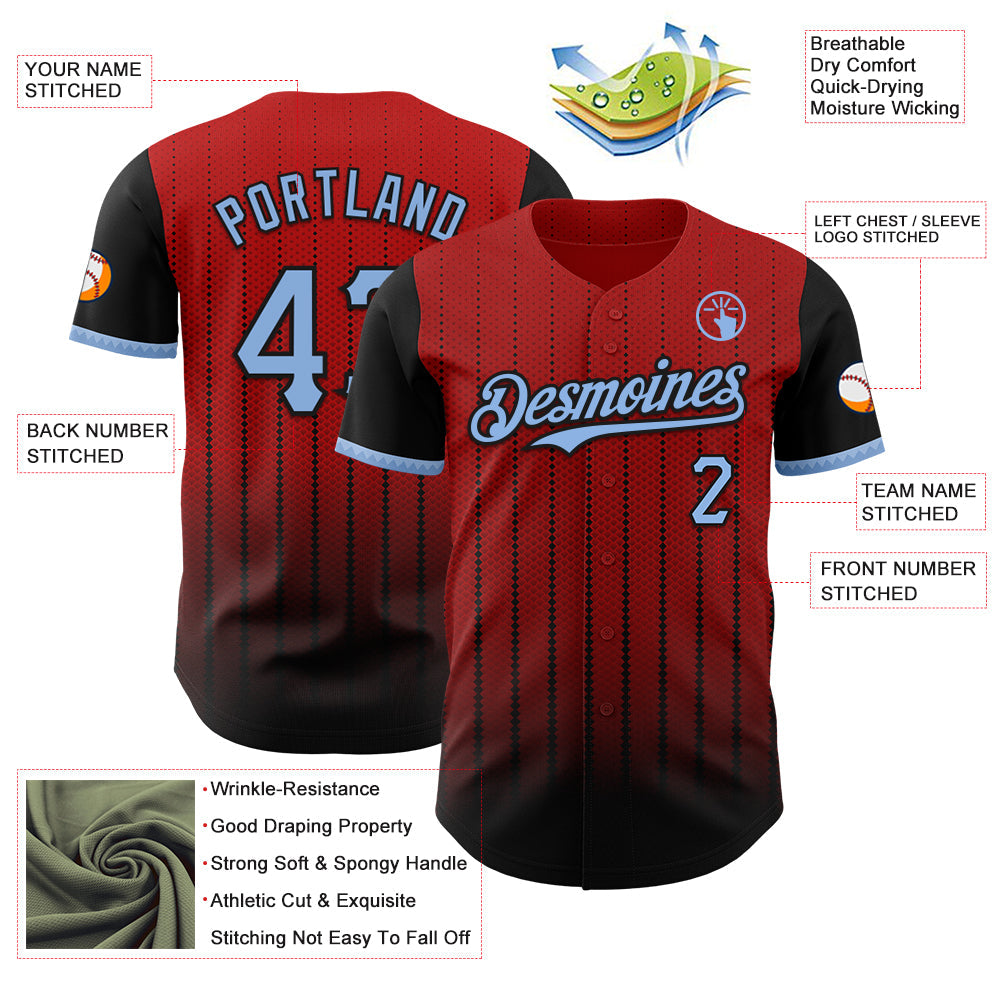 Custom Red Light Blue-Black 3D Pattern Design Gradient Geometric Shape Authentic Baseball Jersey view 3