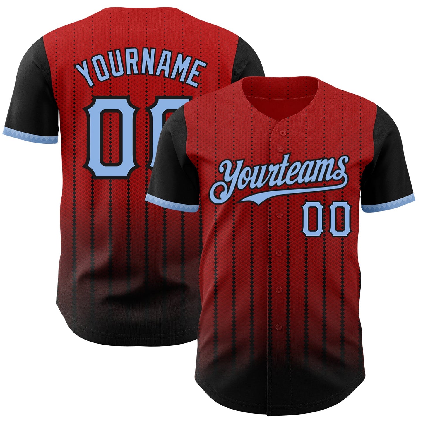 Custom Red Light Blue-Black 3D Pattern Design Gradient Geometric Shape Authentic Baseball Jersey - Main View