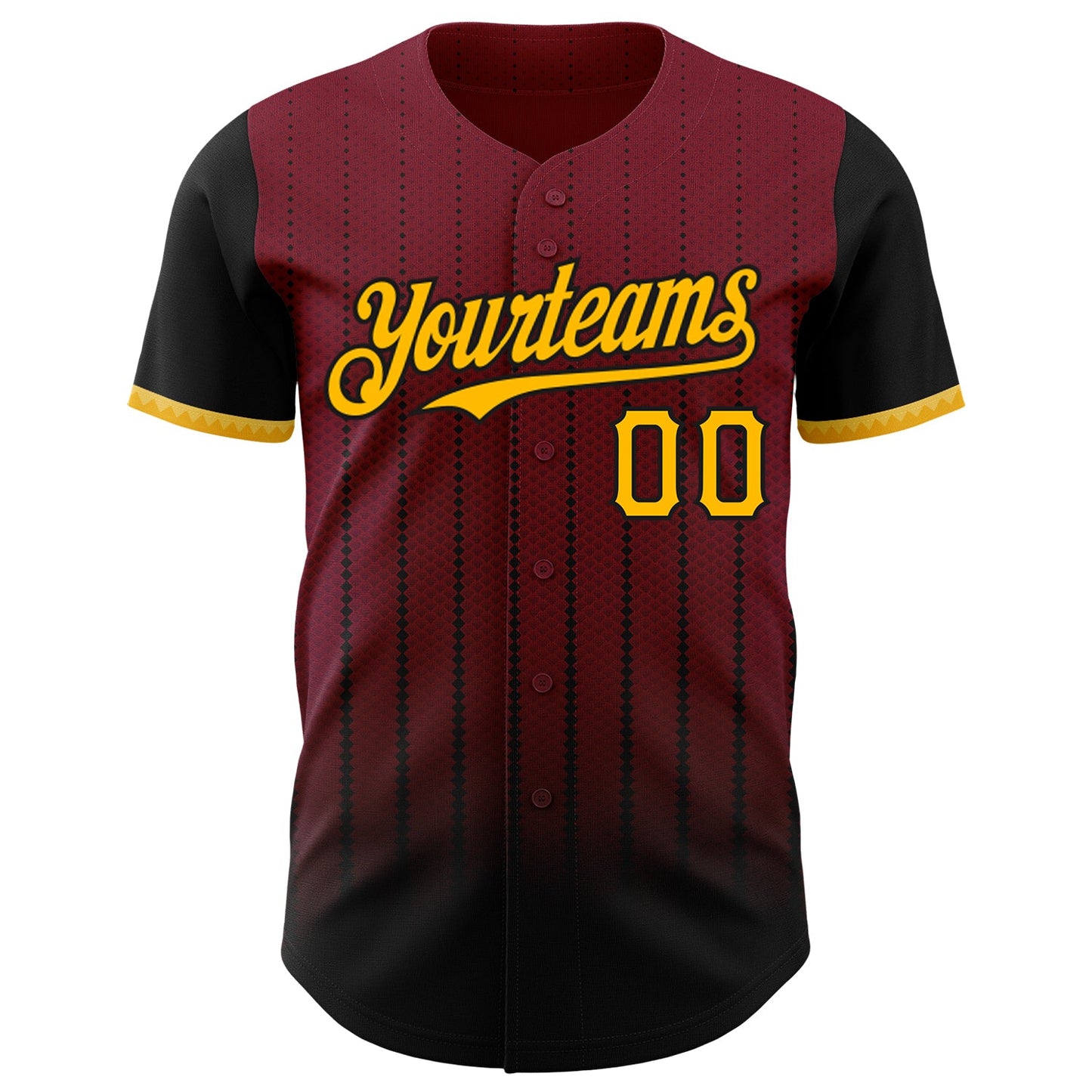 Custom Crimson Gold-Black 3D Pattern Design Gradient Geometric Shape Authentic Baseball Jersey view 2