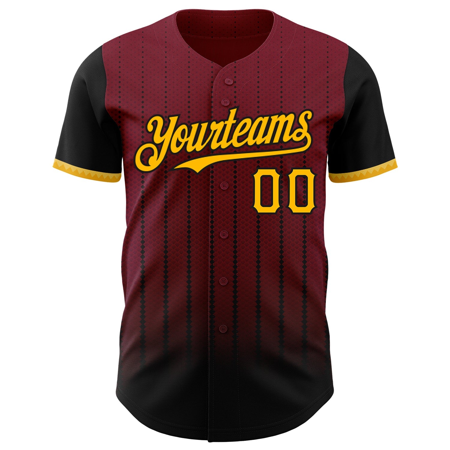 Custom Crimson Gold-Black 3D Pattern Design Gradient Geometric Shape Authentic Baseball Jersey view 2