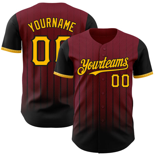 Custom Crimson Gold-Black 3D Pattern Design Gradient Geometric Shape Authentic Baseball Jersey - Main View