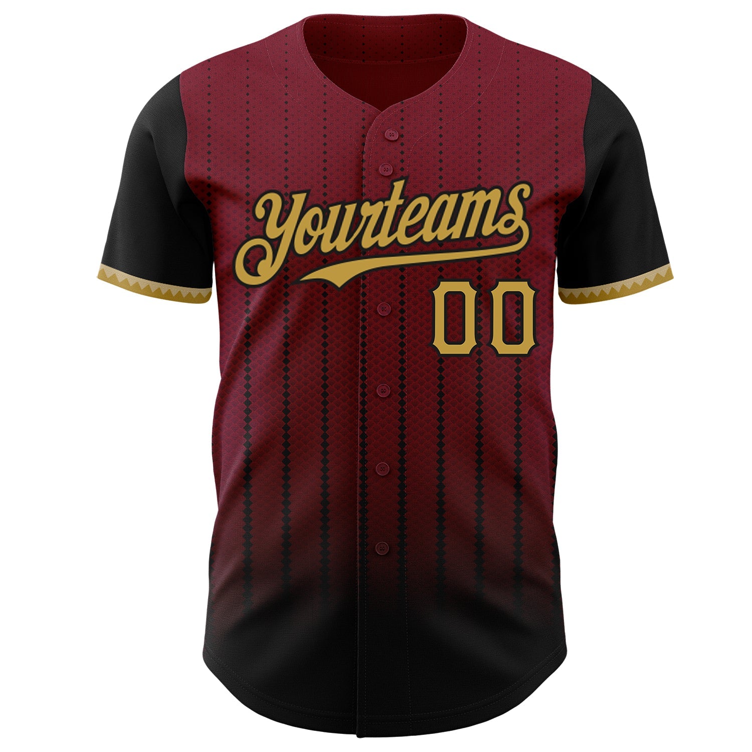 Custom Crimson Old Gold-Black 3D Pattern Design Gradient Geometric Shape Authentic Baseball Jersey view 2
