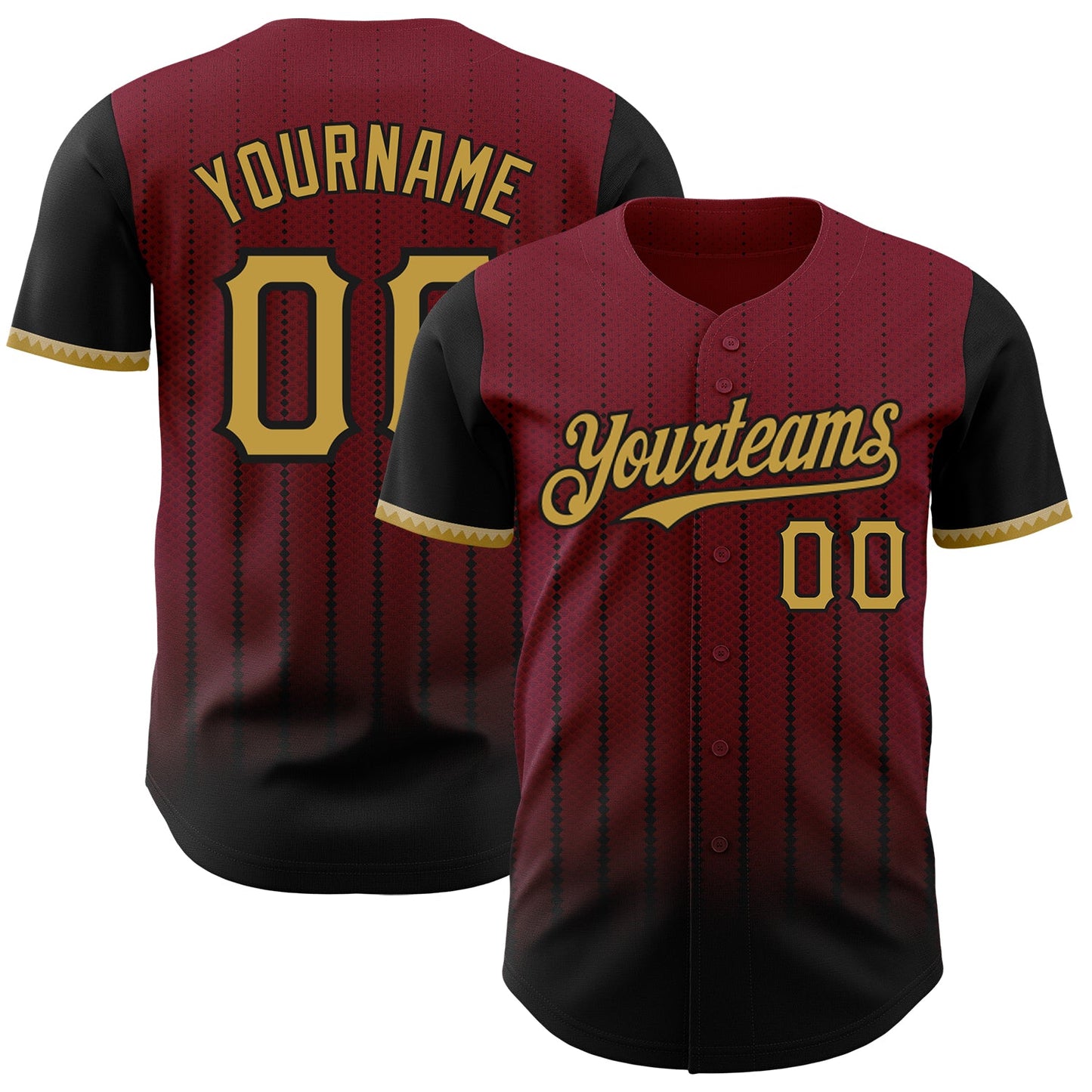 Custom Crimson Old Gold-Black 3D Pattern Design Gradient Geometric Shape Authentic Baseball Jersey - Main View
