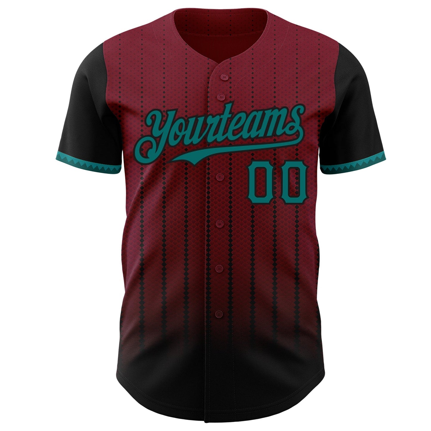 Custom Crimson Teal-Black 3D Pattern Design Gradient Geometric Shape Authentic Baseball Jersey view 2