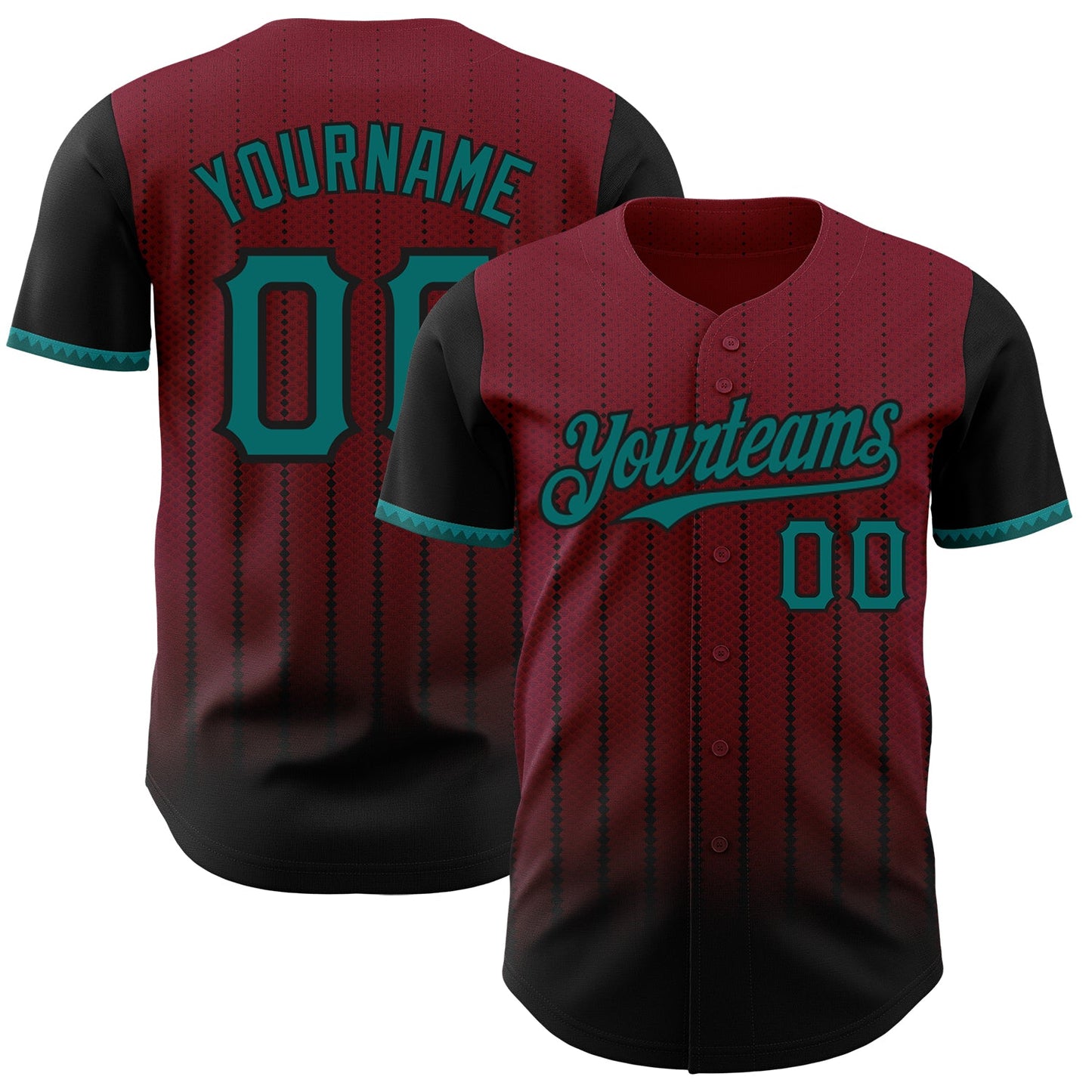 Custom Crimson Teal-Black 3D Pattern Design Gradient Geometric Shape Authentic Baseball Jersey - Main View
