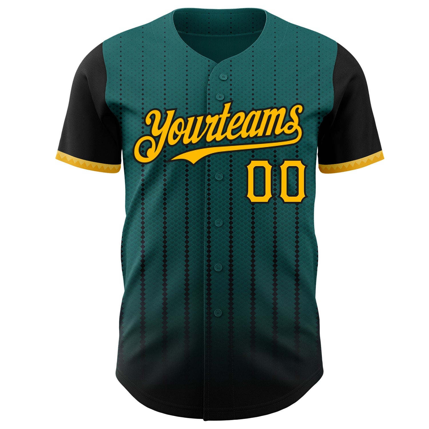 Custom Teal Gold-Black 3D Pattern Design Gradient Geometric Shape Authentic Baseball Jersey view 2