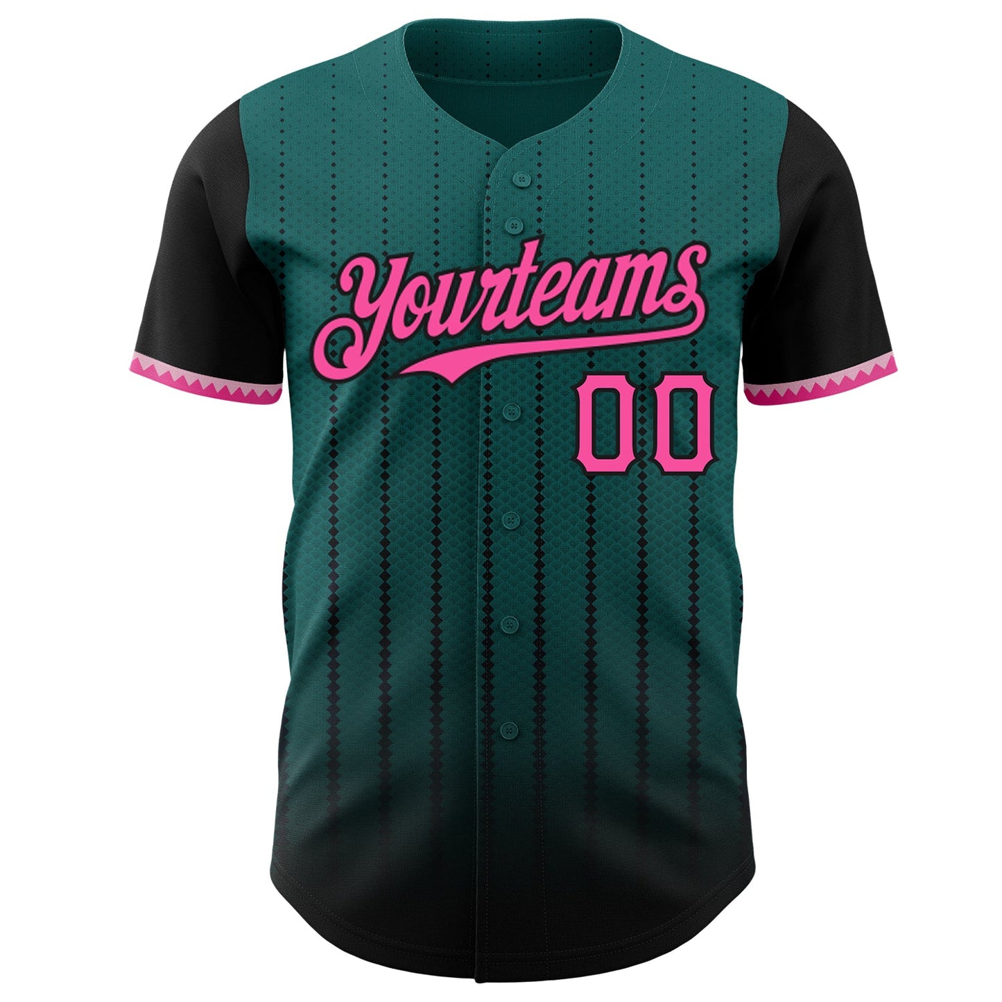 Custom Teal Pink-Black 3D Pattern Design Gradient Geometric Shape Authentic Baseball Jersey view 2
