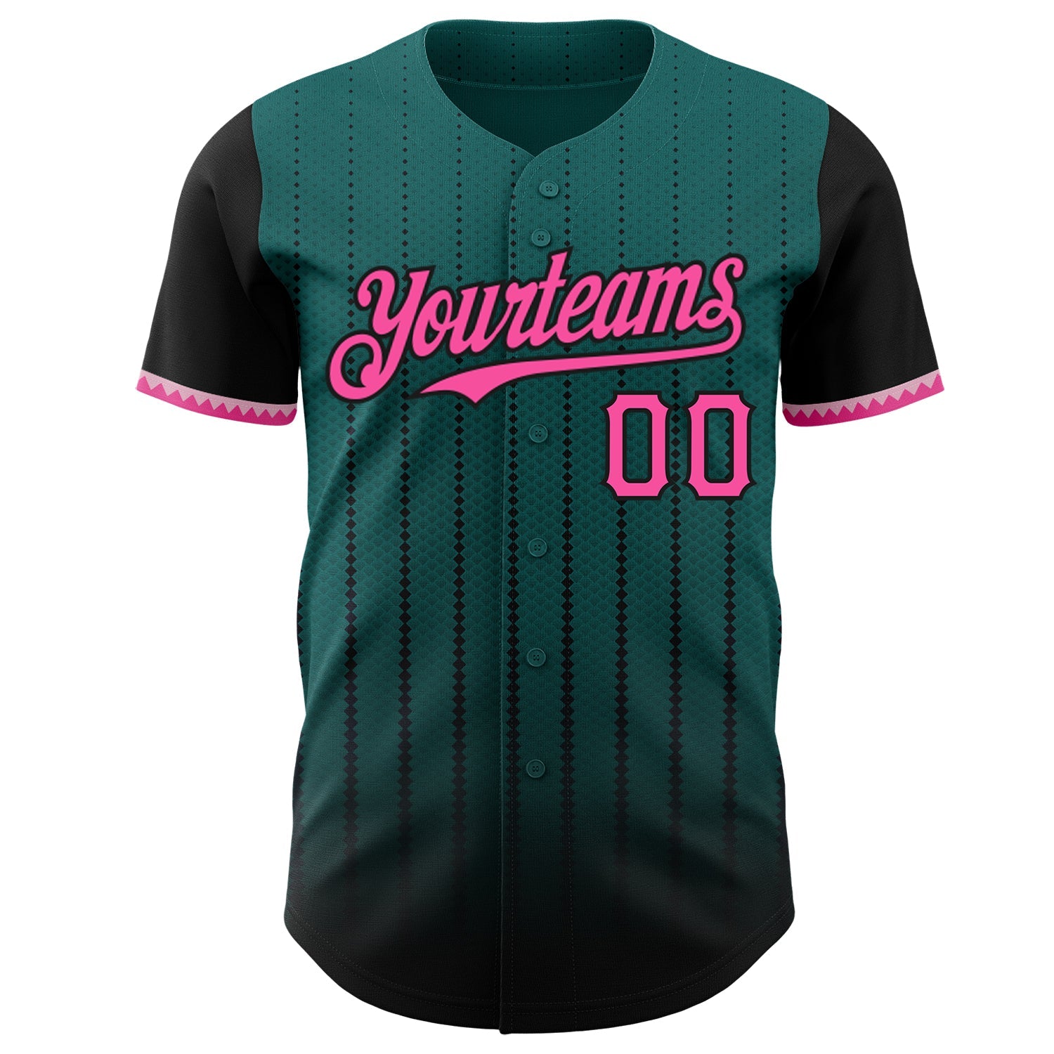 Custom Teal Pink-Black 3D Pattern Design Gradient Geometric Shape Authentic Baseball Jersey view 2