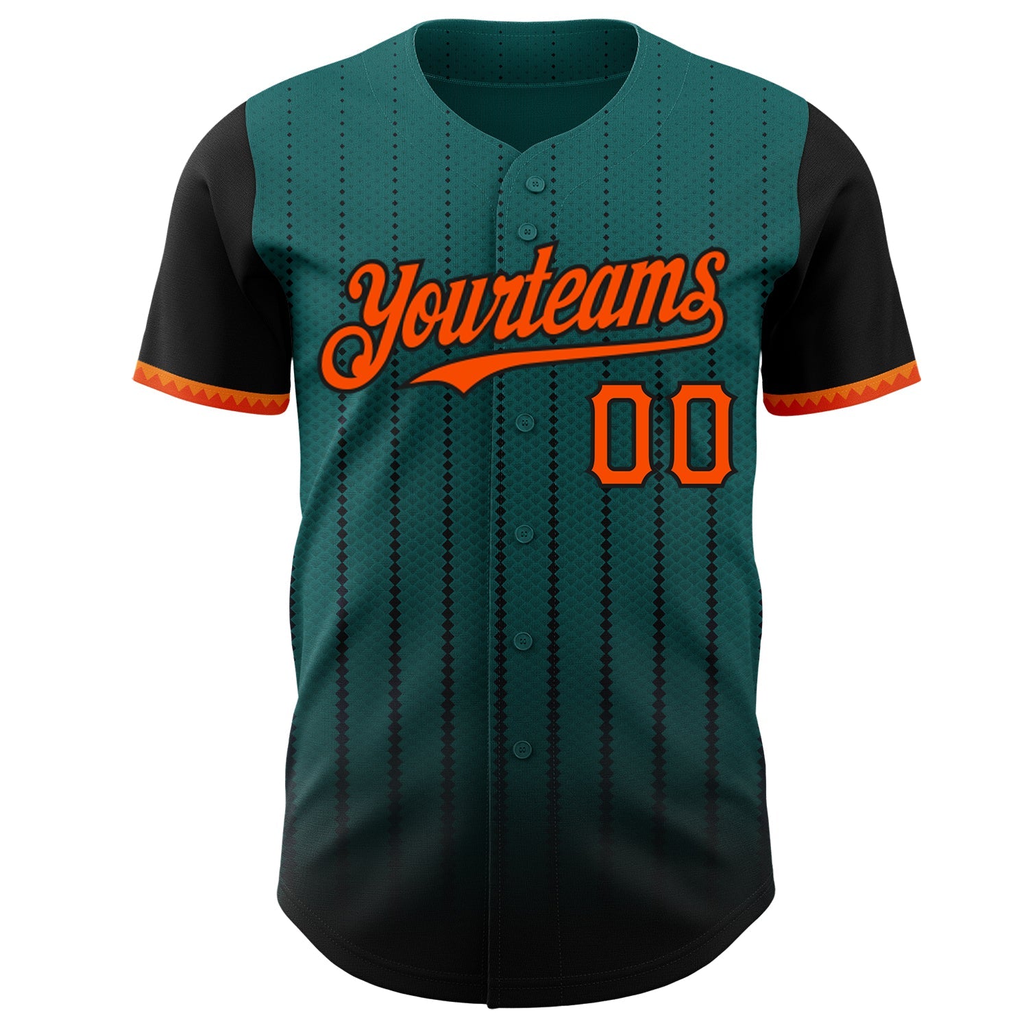 Custom Teal Orange-Black 3D Pattern Design Gradient Geometric Shape Authentic Baseball Jersey view 2
