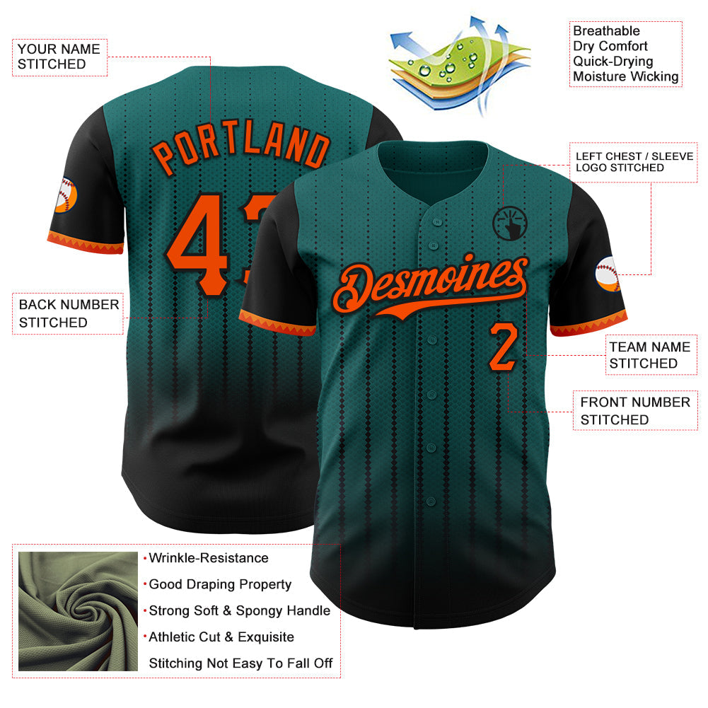 Custom Teal Orange-Black 3D Pattern Design Gradient Geometric Shape Authentic Baseball Jersey view 3