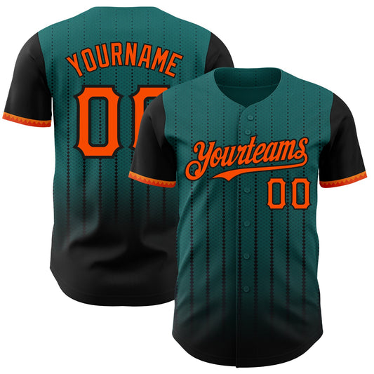 Custom Teal Orange-Black 3D Pattern Design Gradient Geometric Shape Authentic Baseball Jersey - Main View