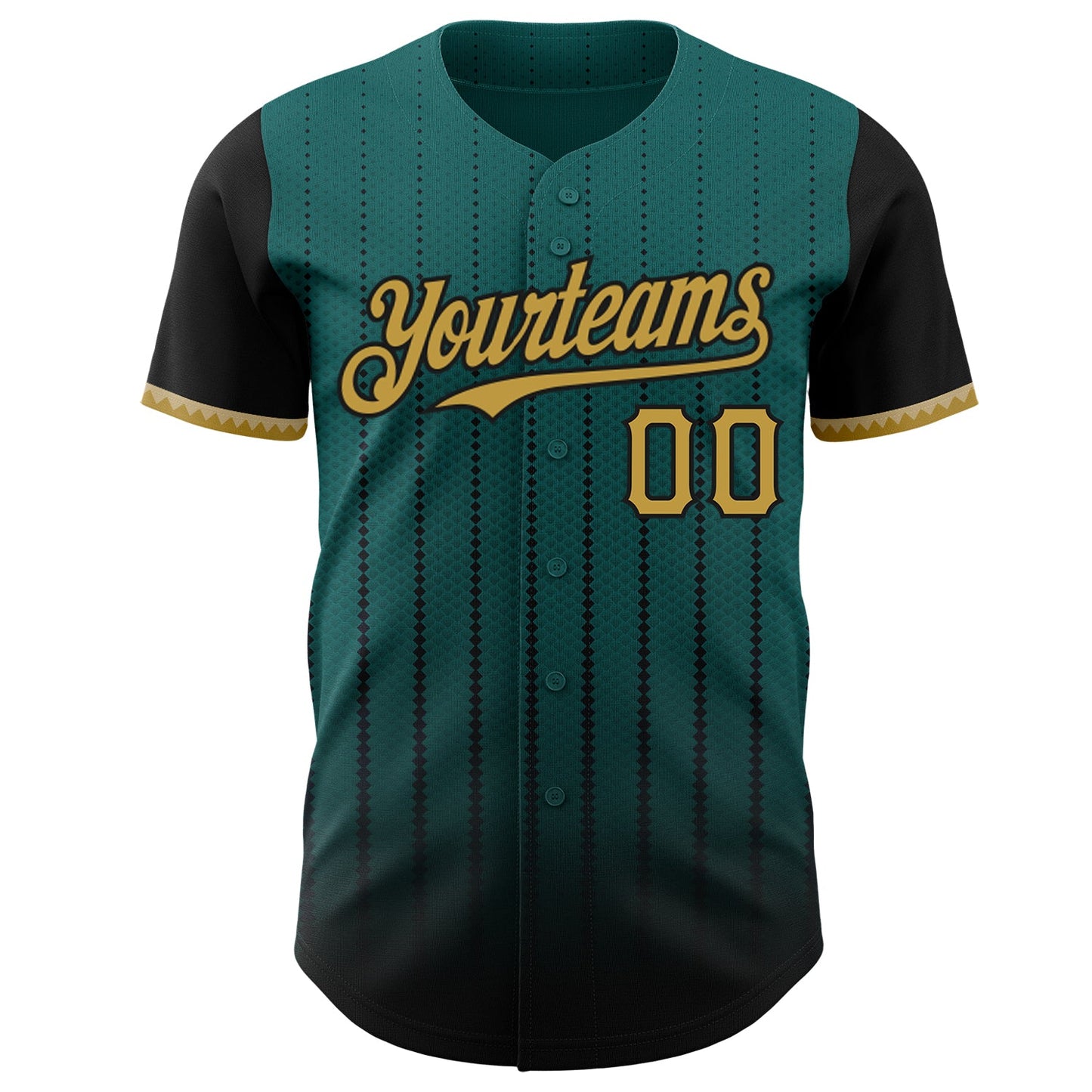 Custom Teal Old Gold-Black 3D Pattern Design Gradient Geometric Shape Authentic Baseball Jersey view 2