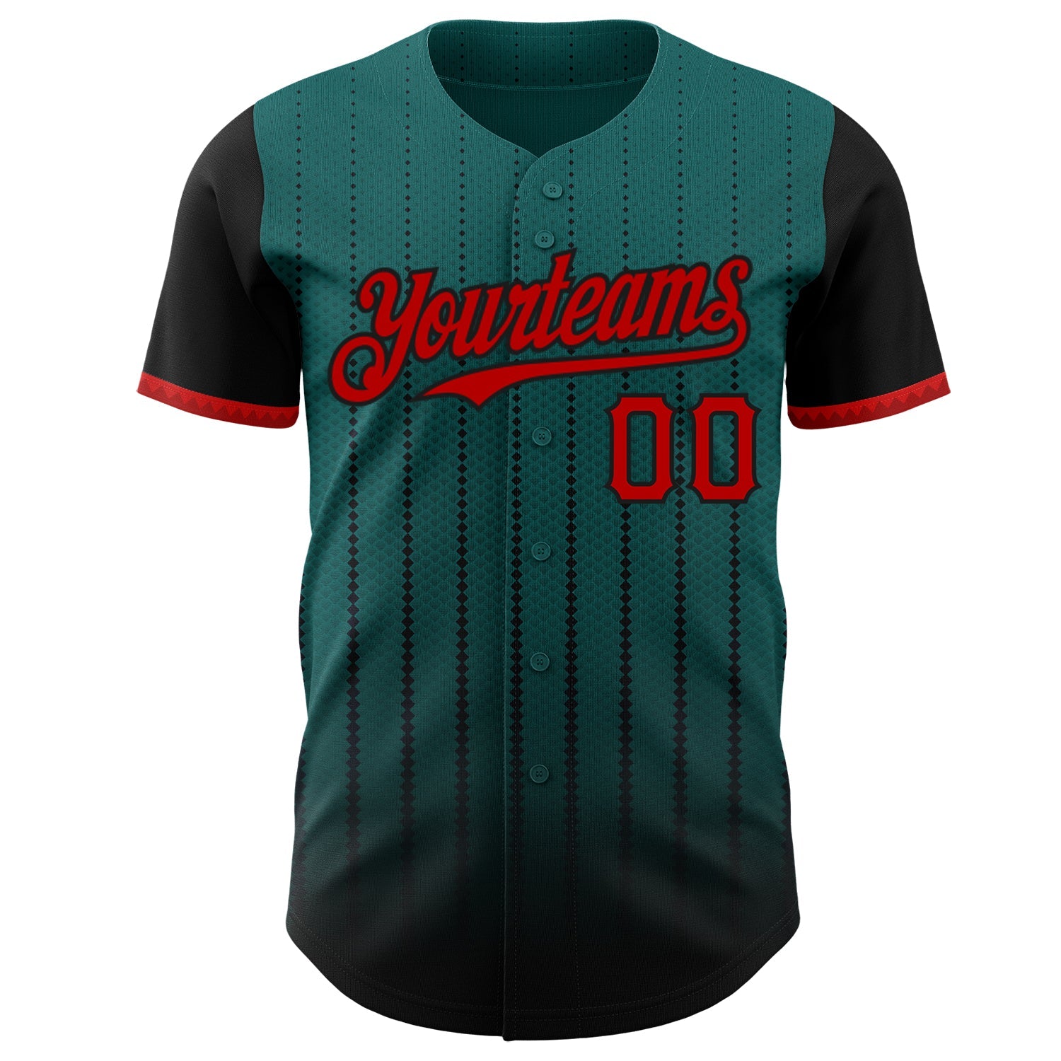 Custom Teal Red-Black 3D Pattern Design Gradient Geometric Shape Authentic Baseball Jersey view 2