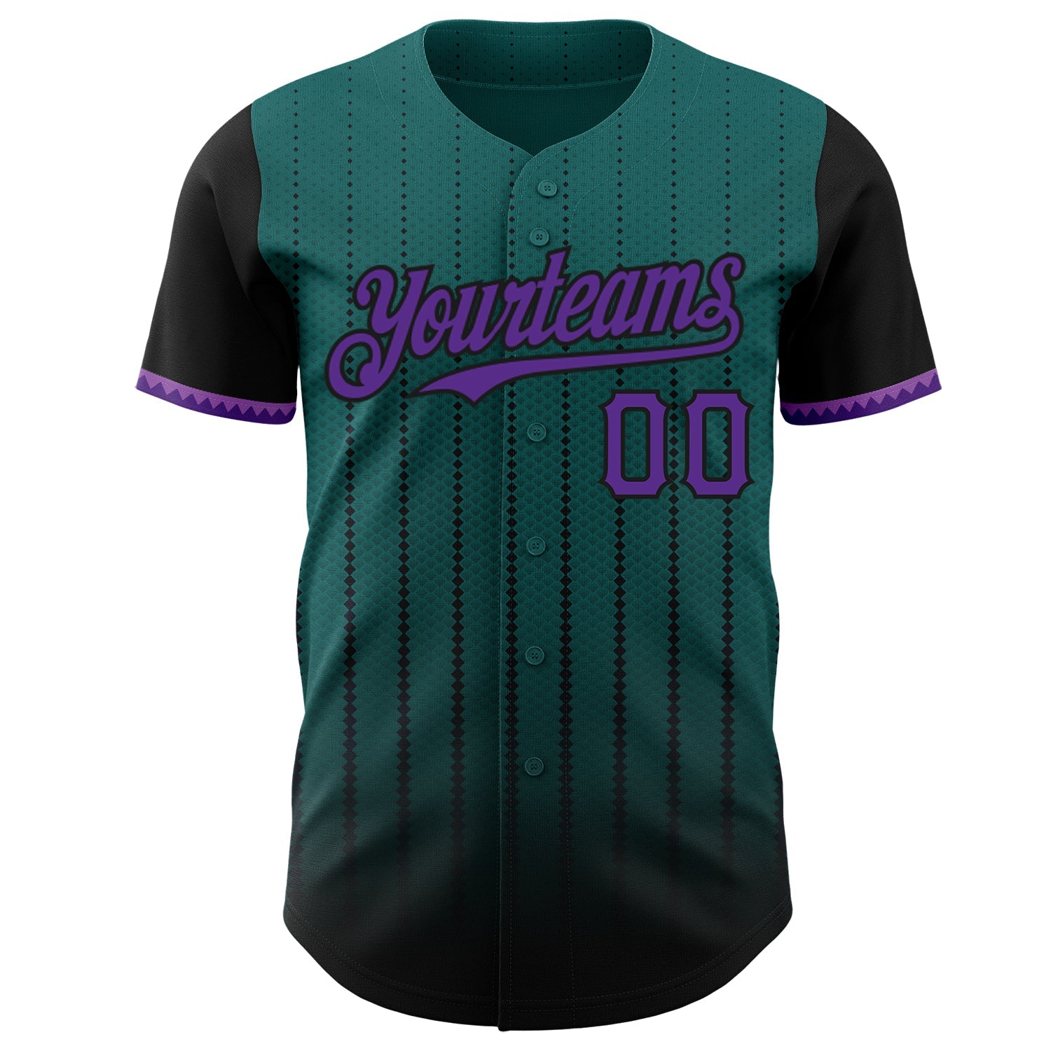 Custom Teal Purple-Black 3D Pattern Design Gradient Geometric Shape Authentic Baseball Jersey view 2
