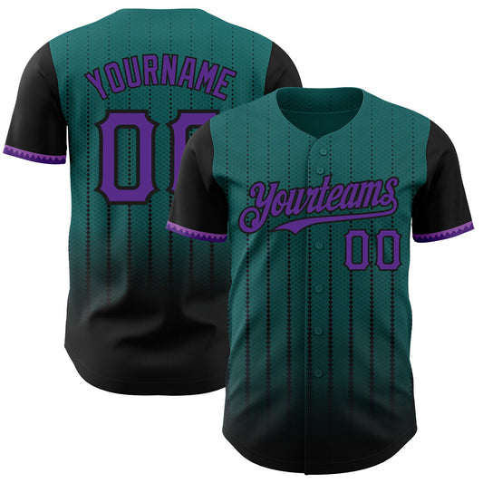 Custom Teal Purple-Black 3D Pattern Design Gradient Geometric Shape Authentic Baseball Jersey - Main View